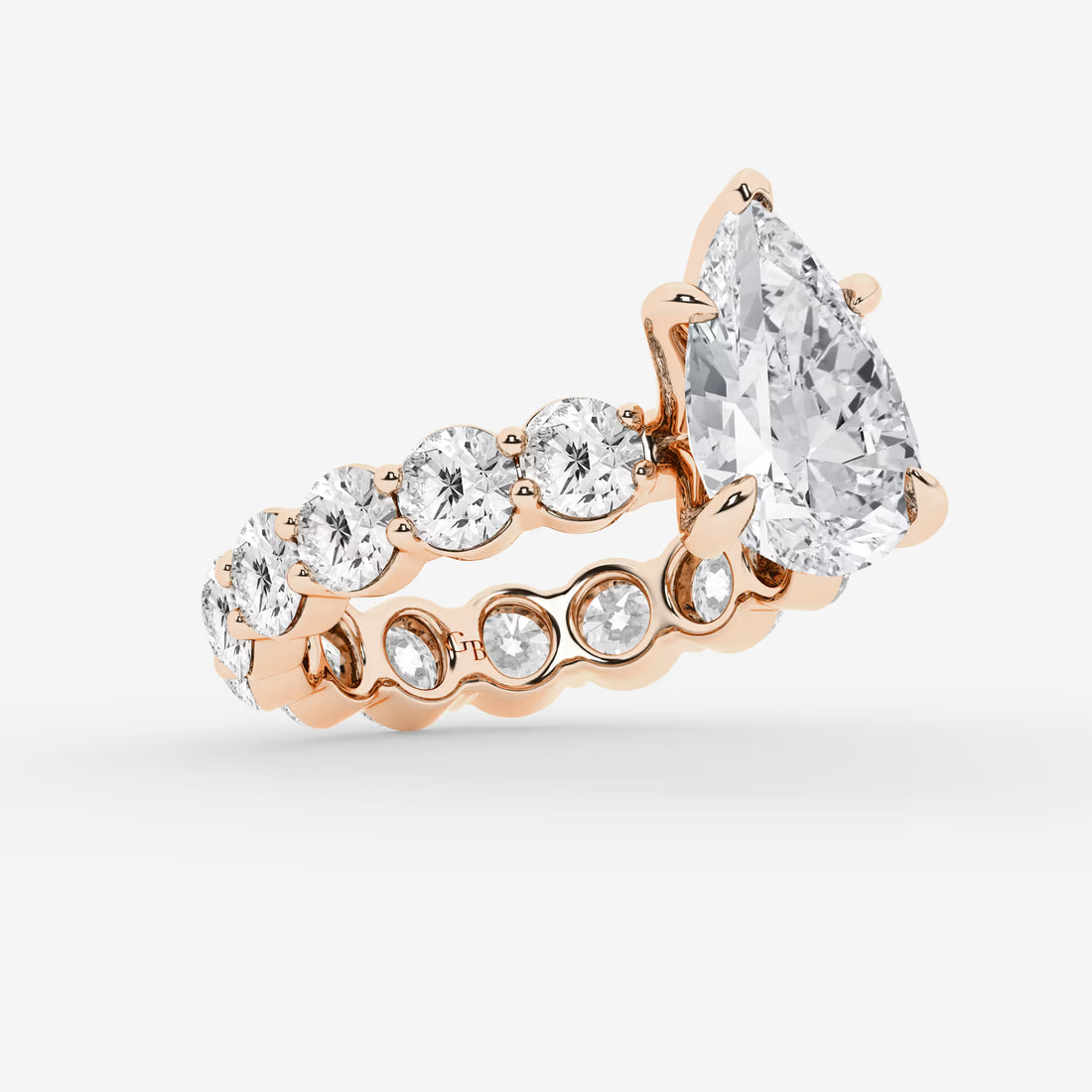 Pear Shape Lab Diamond Bridal Set  Large Round Brilliant Shoulder Ring & Round Eternity Wedding Band