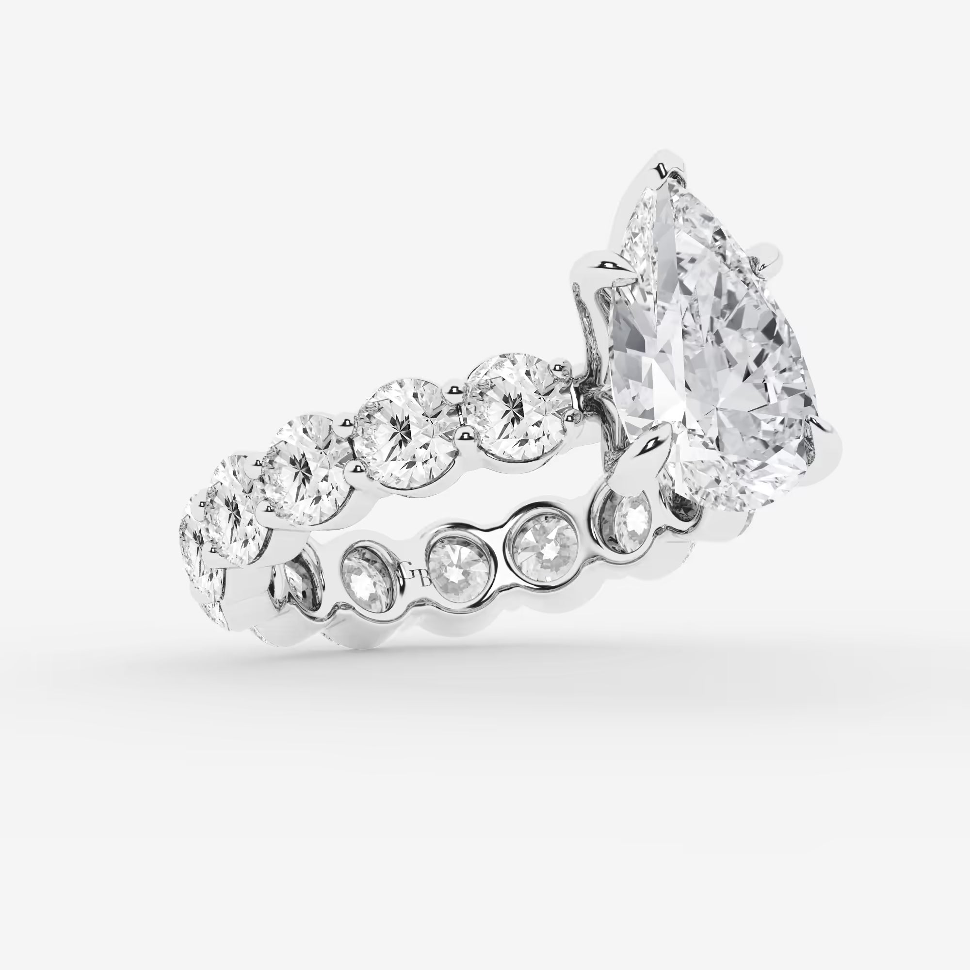 Pear Shape Lab Diamond Bridal Set  Large Round Brilliant Shoulder Ring & Round Eternity Wedding Band
