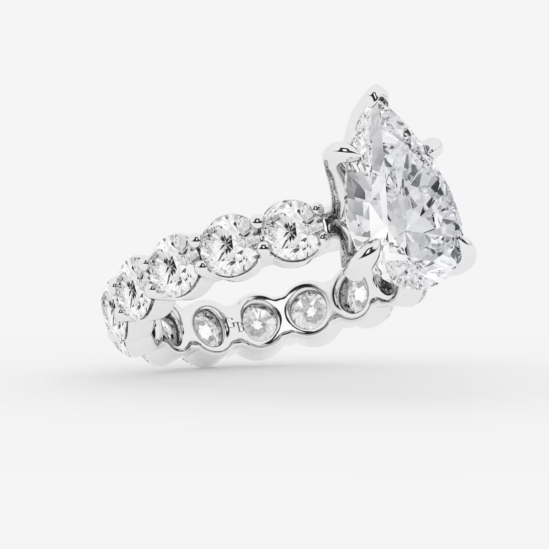 Pear Shape Lab Diamond Bridal Set  Large Round Brilliant Shoulder Ring & Round Eternity Wedding Band