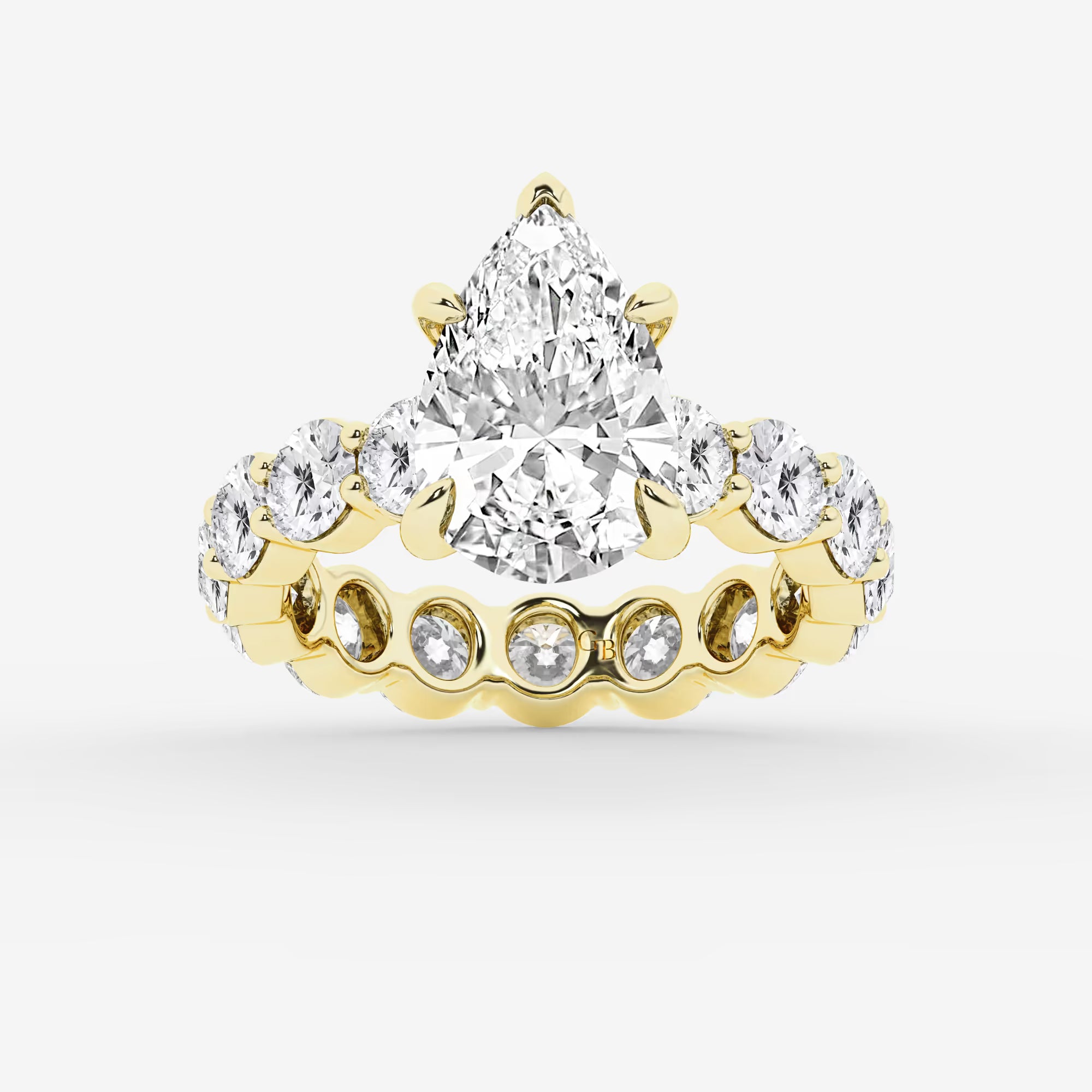 Pear Shape Lab Diamond Bridal Set  Large Round Brilliant Shoulder Ring & Round Eternity Wedding Band