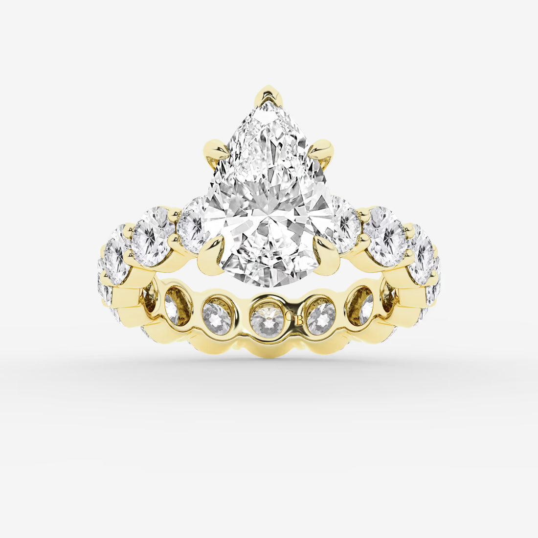 Pear Shape Lab Diamond Bridal Set  Large Round Brilliant Shoulder Ring & Round Eternity Wedding Band