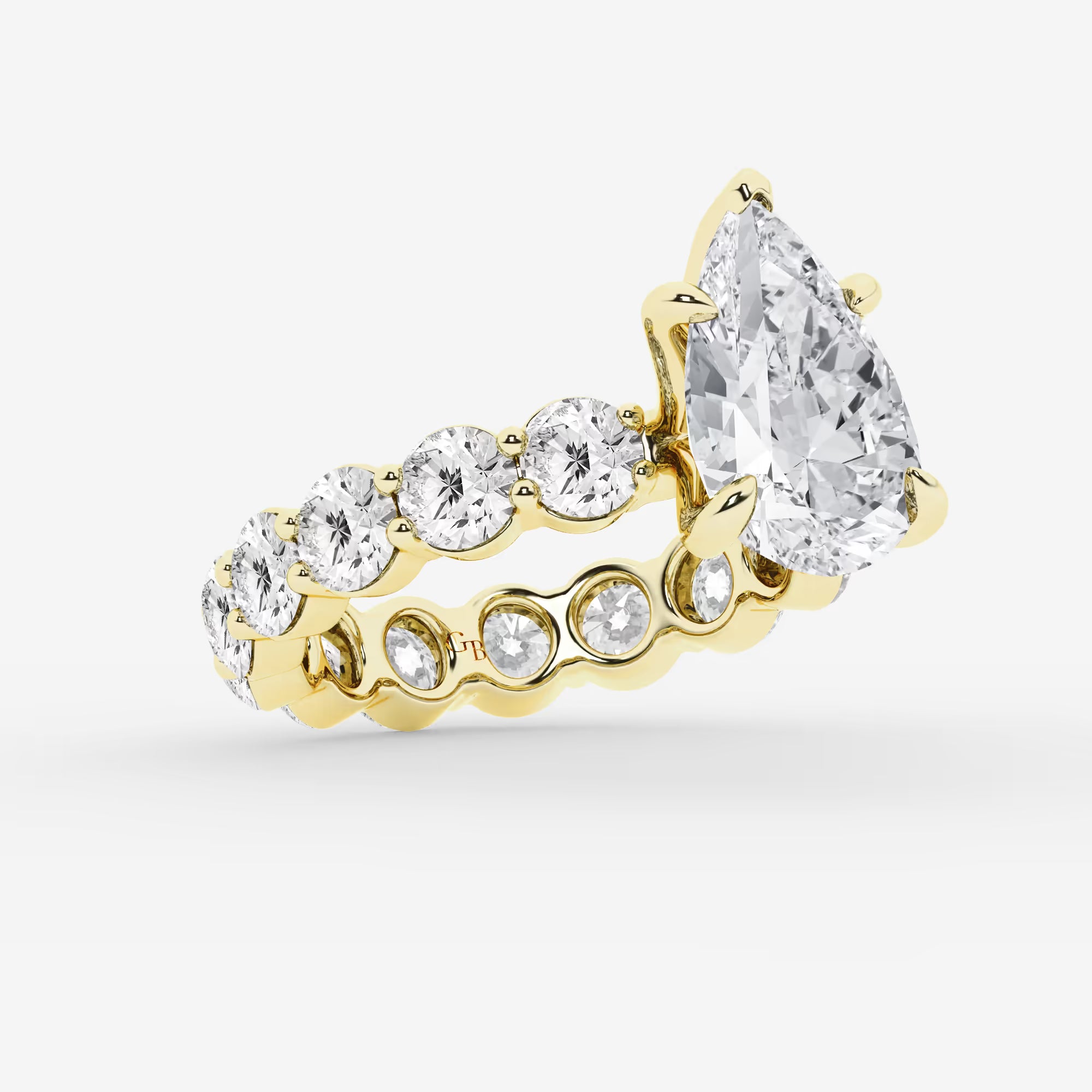 Pear Shape Lab Diamond Bridal Set  Large Round Brilliant Shoulder Ring & Round Eternity Wedding Band