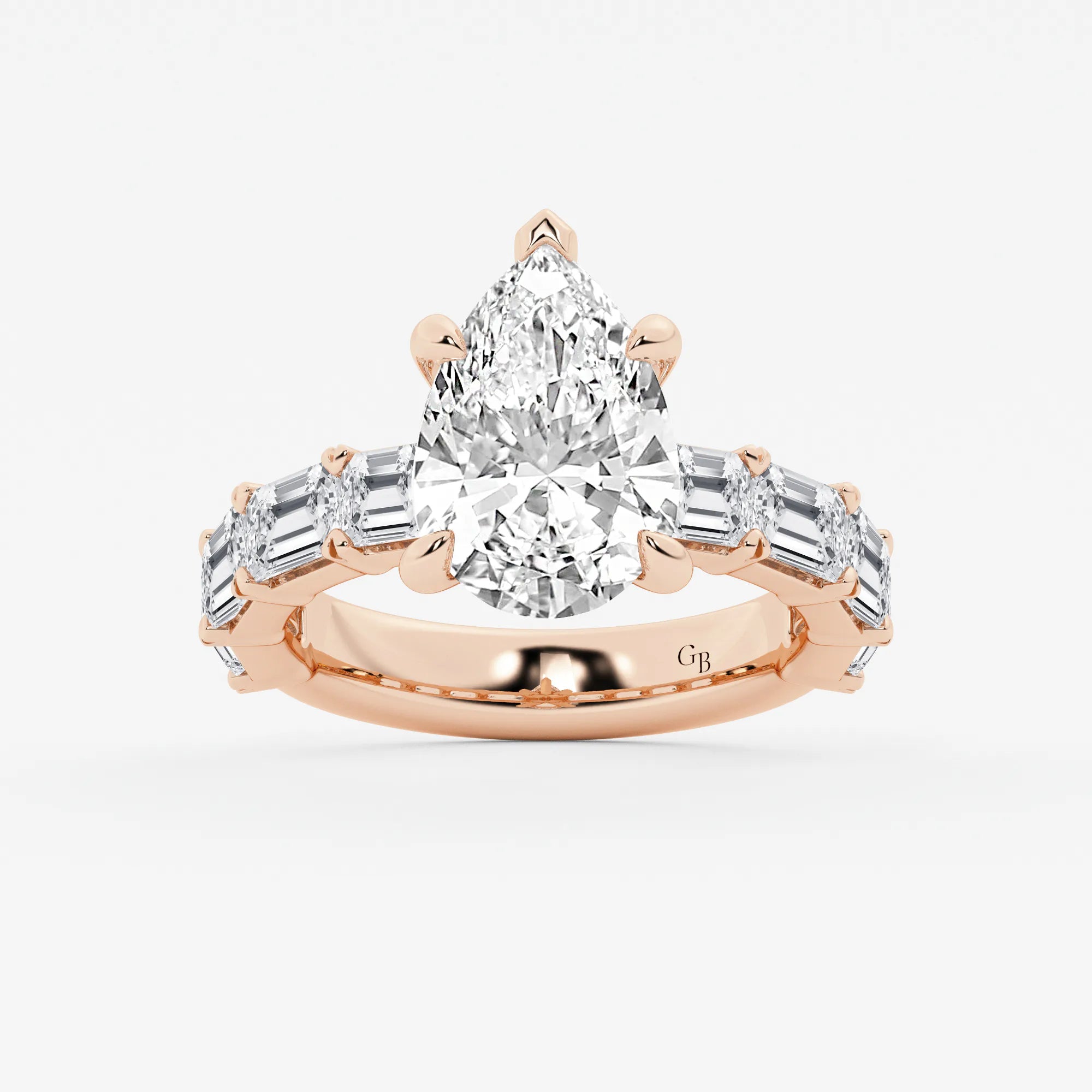 Pear Cut Lab Grown Diamond Engagement Ring  Baguette Side Stone Diamond Ring
