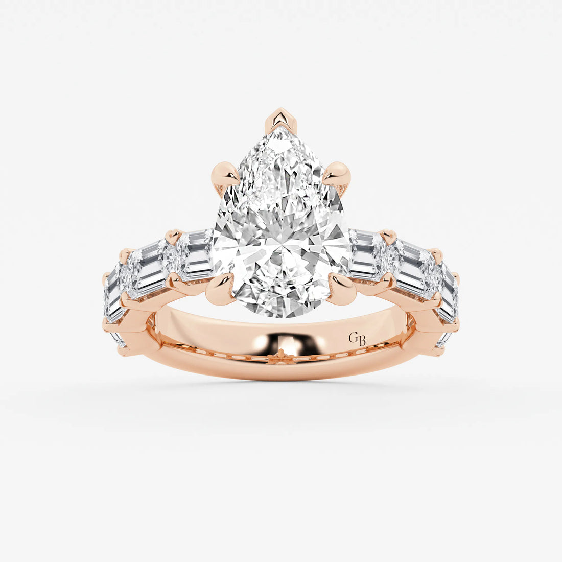 Pear Cut Lab Grown Diamond Engagement Ring  Baguette Side Stone Diamond Ring