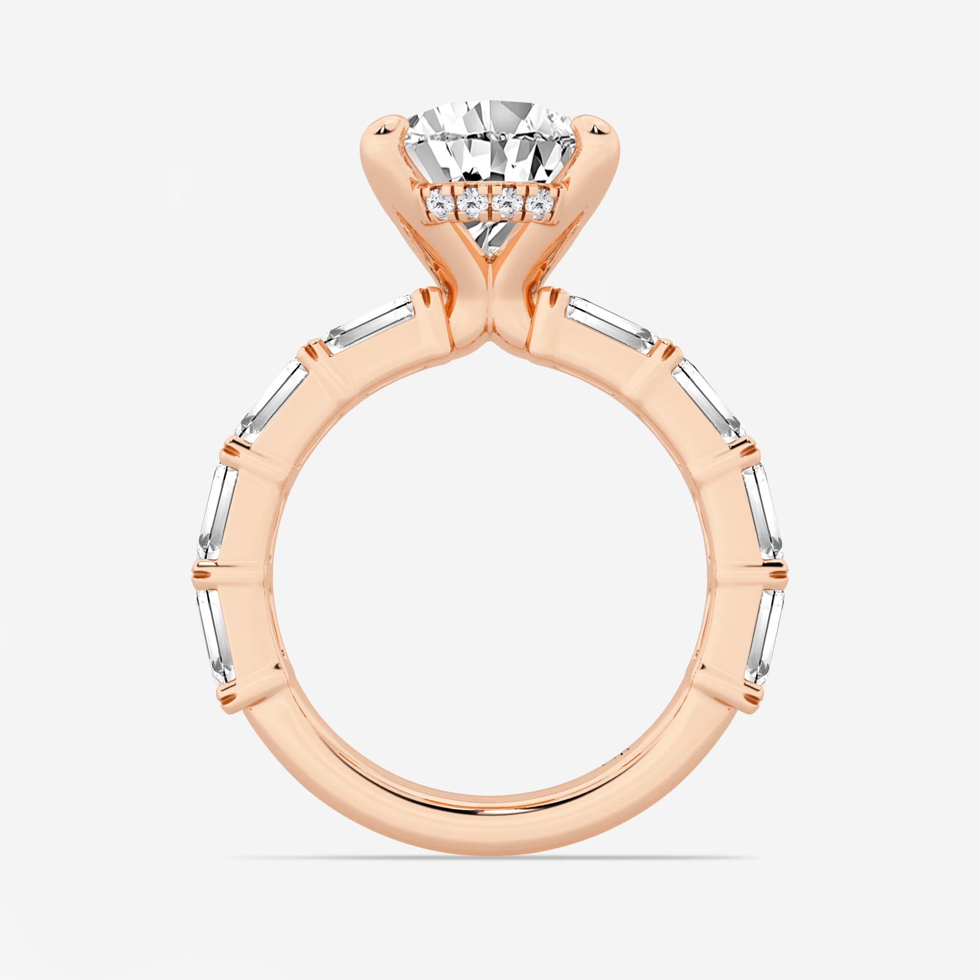 Pear Cut Lab Grown Diamond Engagement Ring  Baguette Side Stone Diamond Ring