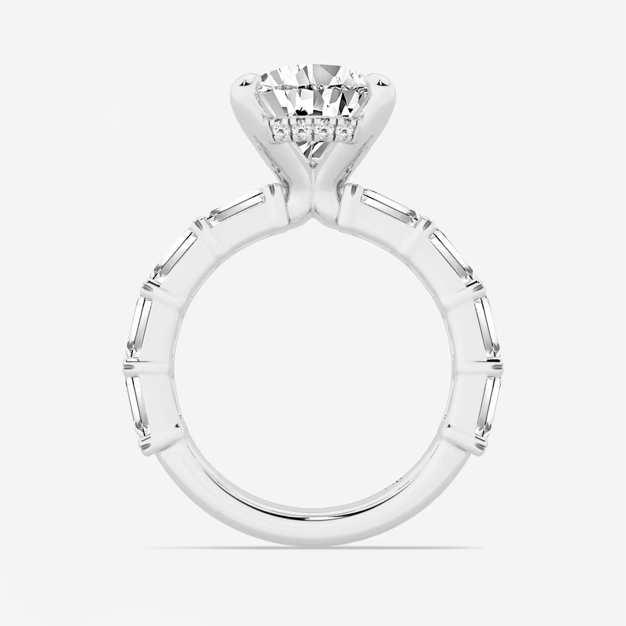 Pear Cut Lab Grown Diamond Engagement Ring  Baguette Side Stone Diamond Ring