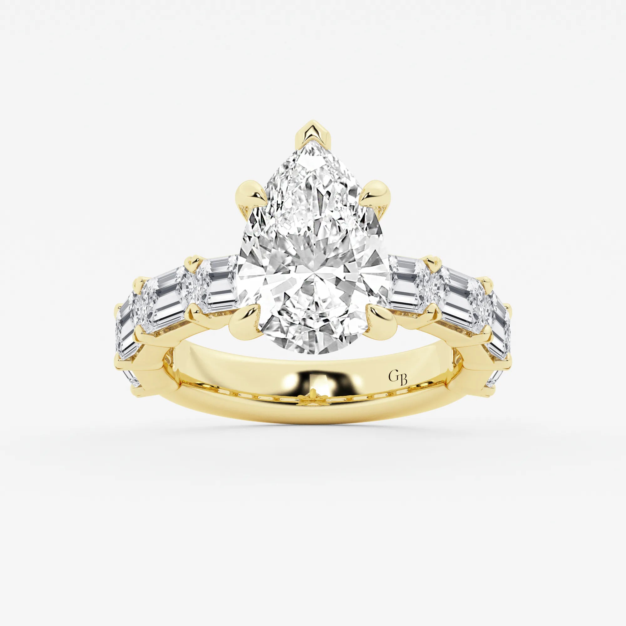 Pear Cut Lab Grown Diamond Engagement Ring  Baguette Side Stone Diamond Ring
