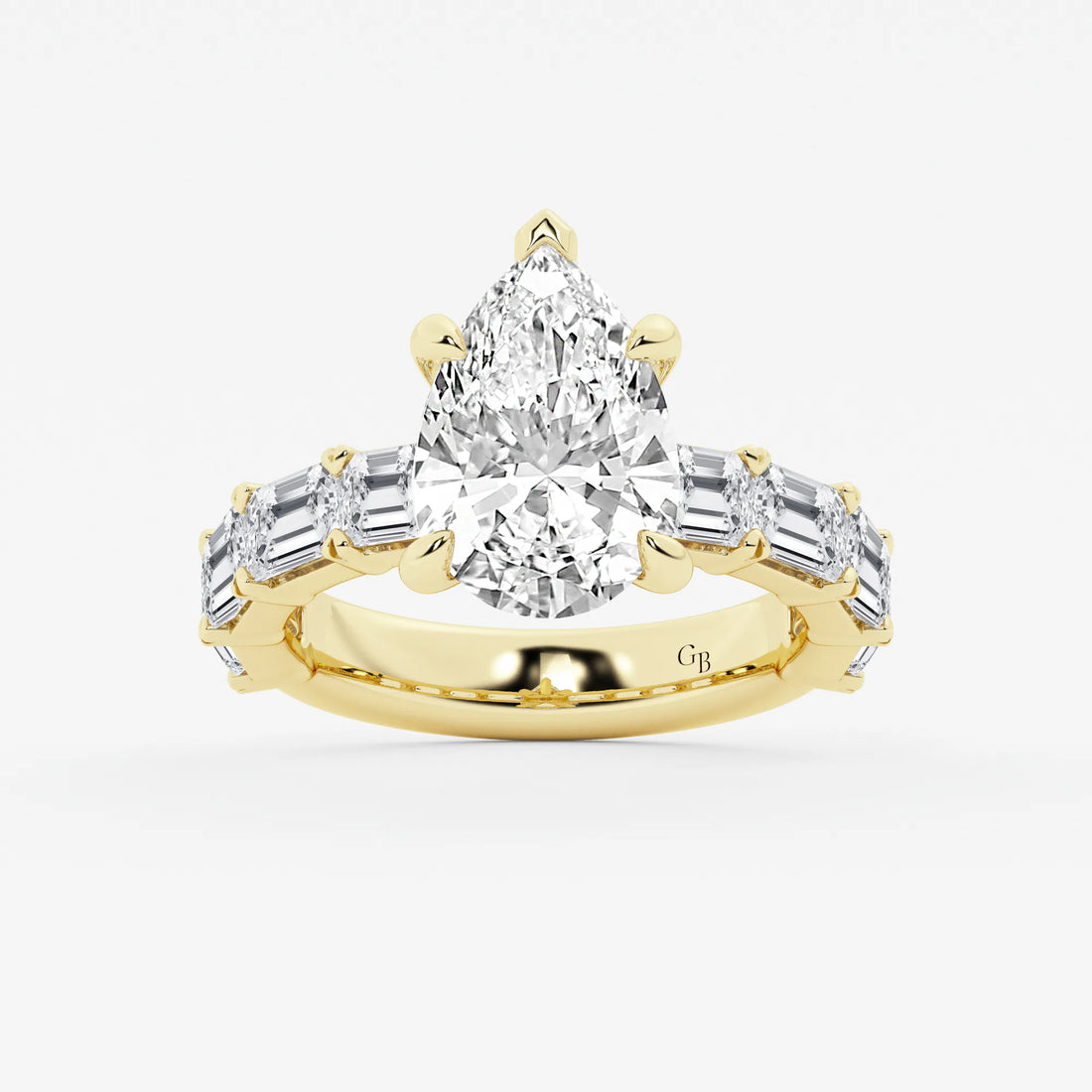 Pear Cut Lab Grown Diamond Engagement Ring  Baguette Side Stone Diamond Ring