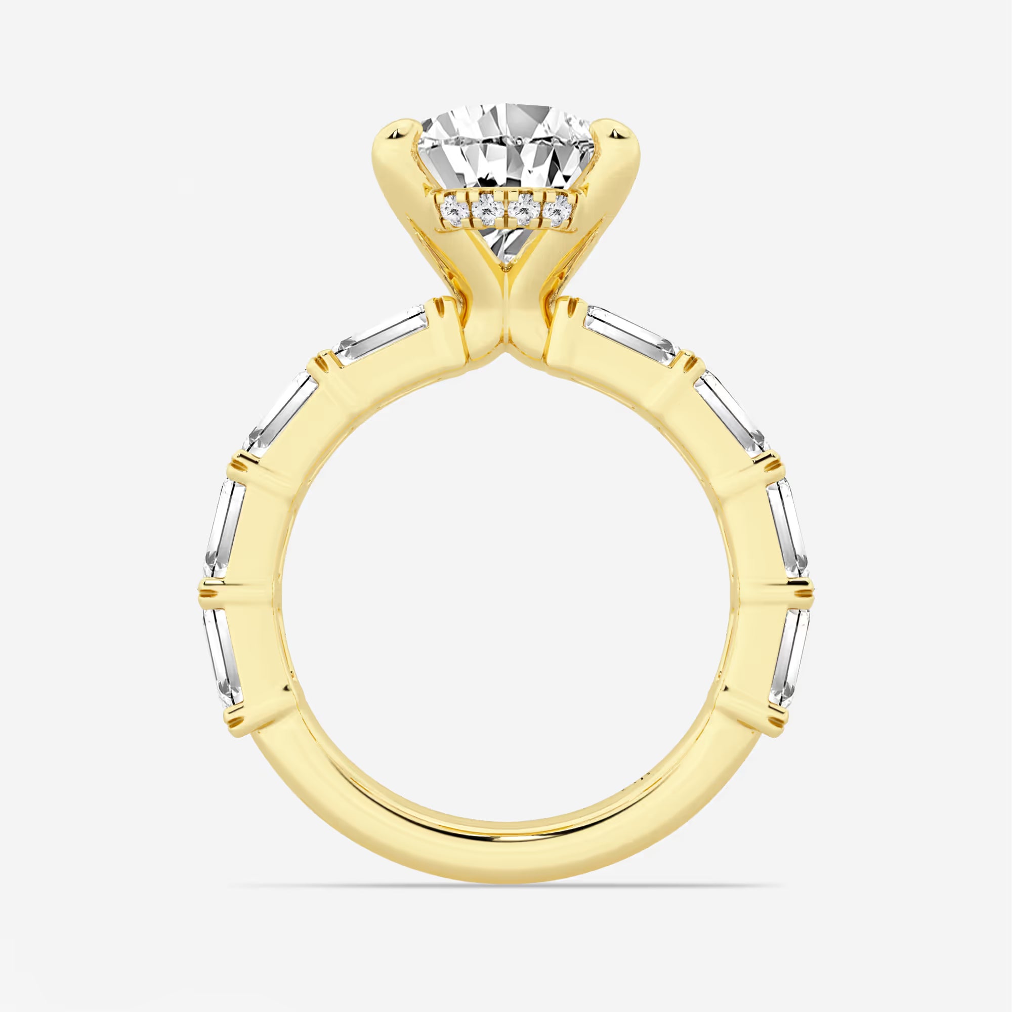 Pear Cut Lab Grown Diamond Engagement Ring  Baguette Side Stone Diamond Ring