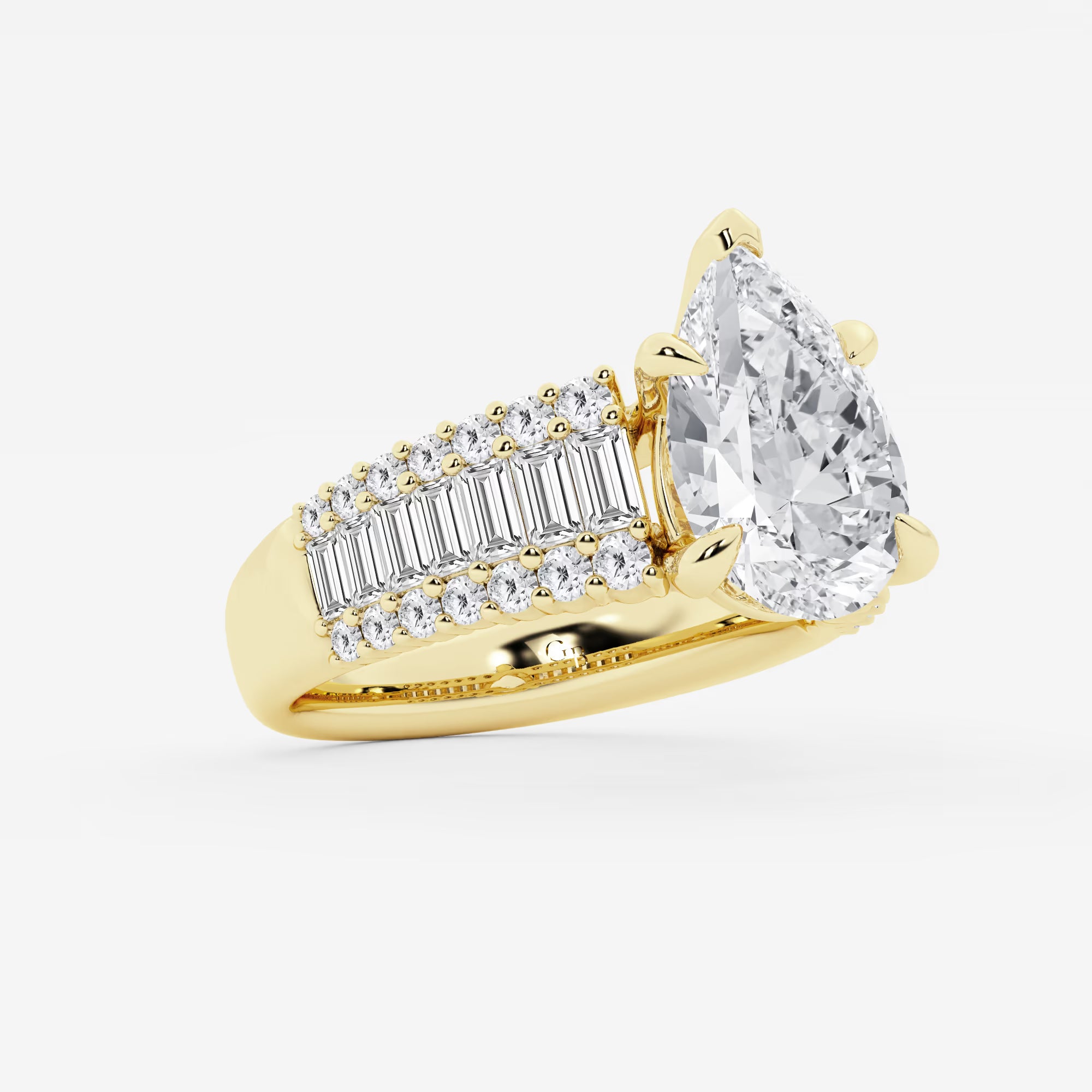 Pear Shape Lab Diamond Engagement Ring  Baguette & Round Brilliant Shoulder Band