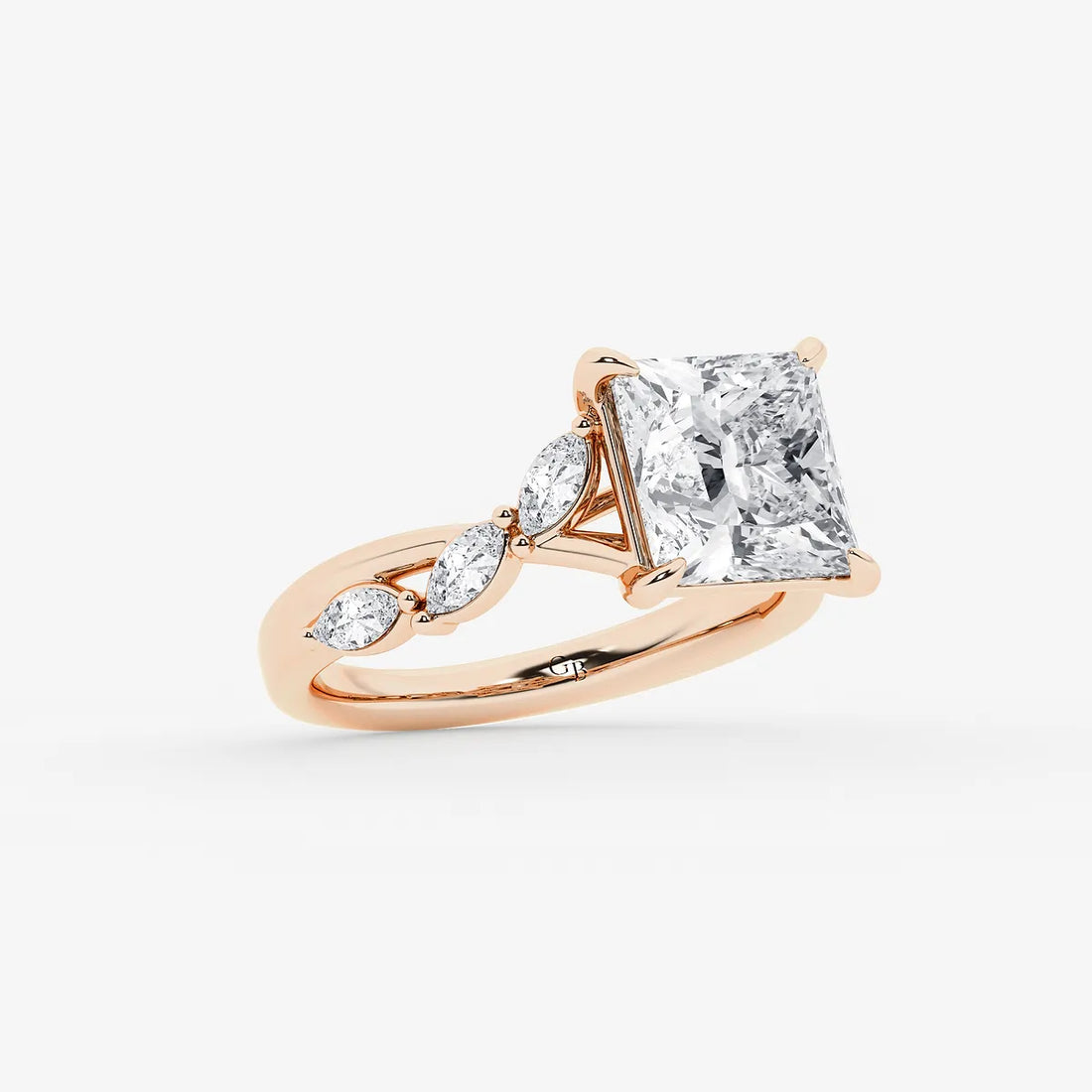 Princess Cut Lab Diamond Engagement Ring Marquise & Round Floral Vine Band