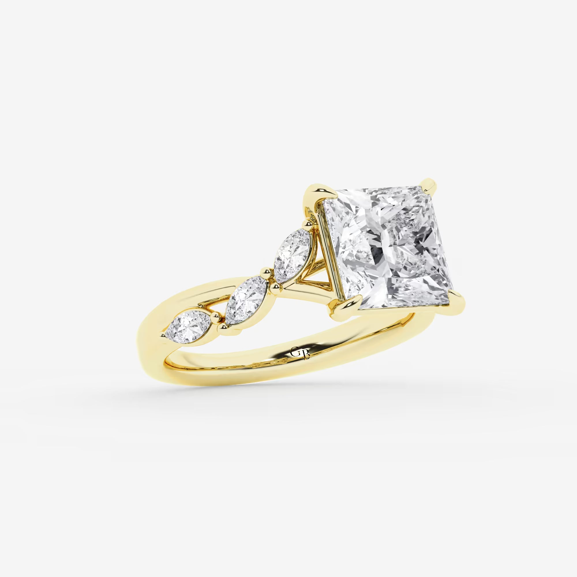 Princess Cut Lab Diamond Engagement Ring Marquise & Round Floral Vine Band