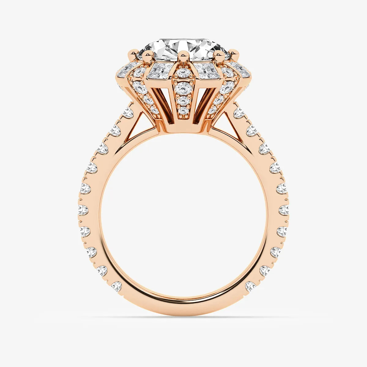 Round Cut Lab Grown Diamond Vintage Floral Halo Engagement Ring