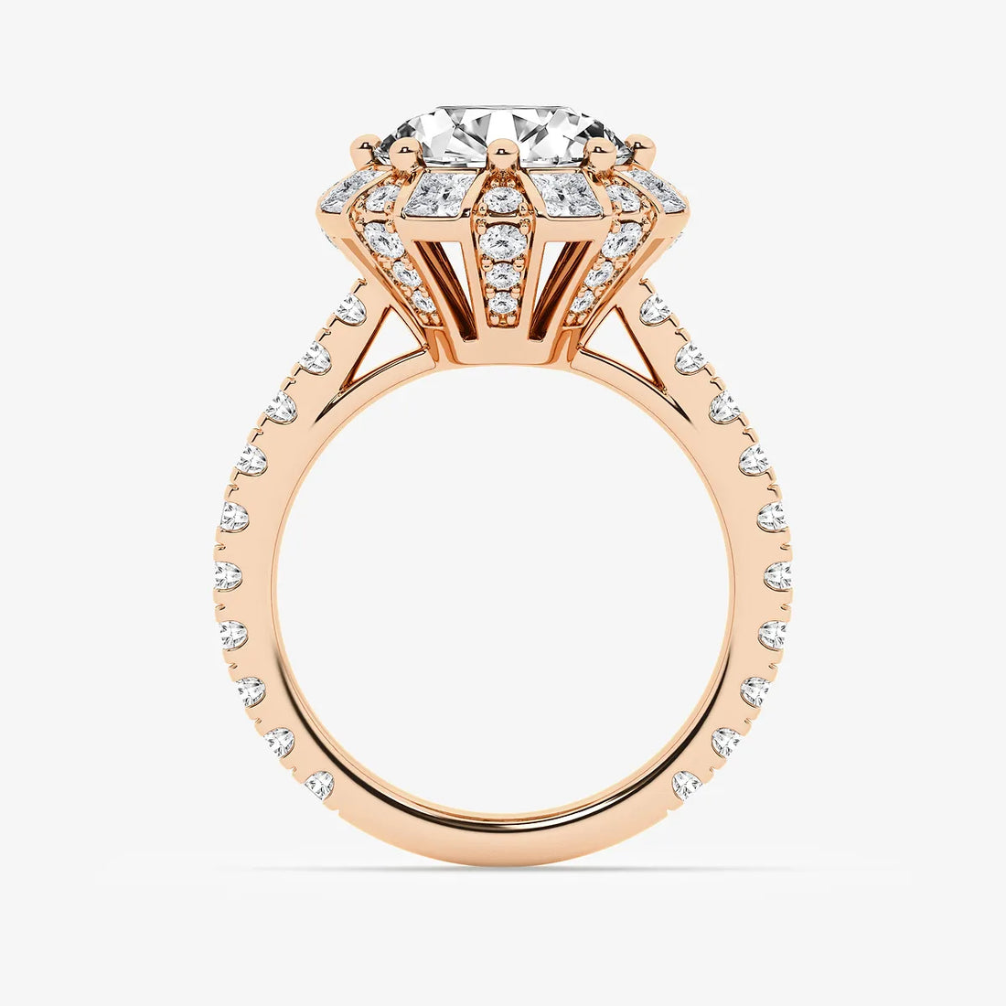 Round Cut Lab Grown Diamond Vintage Floral Halo Engagement Ring