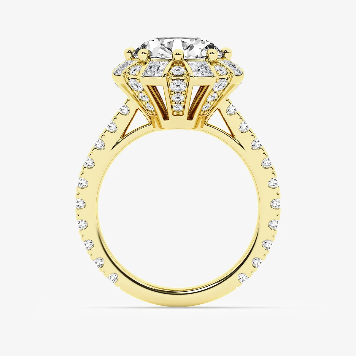 Round Cut Lab Grown Diamond Vintage Floral Halo Engagement Ring