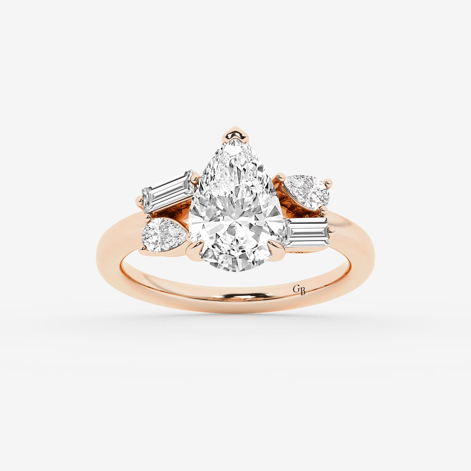Emerald Cut & Pear Cut Lab Diamond Three-Stone Engagement Ring