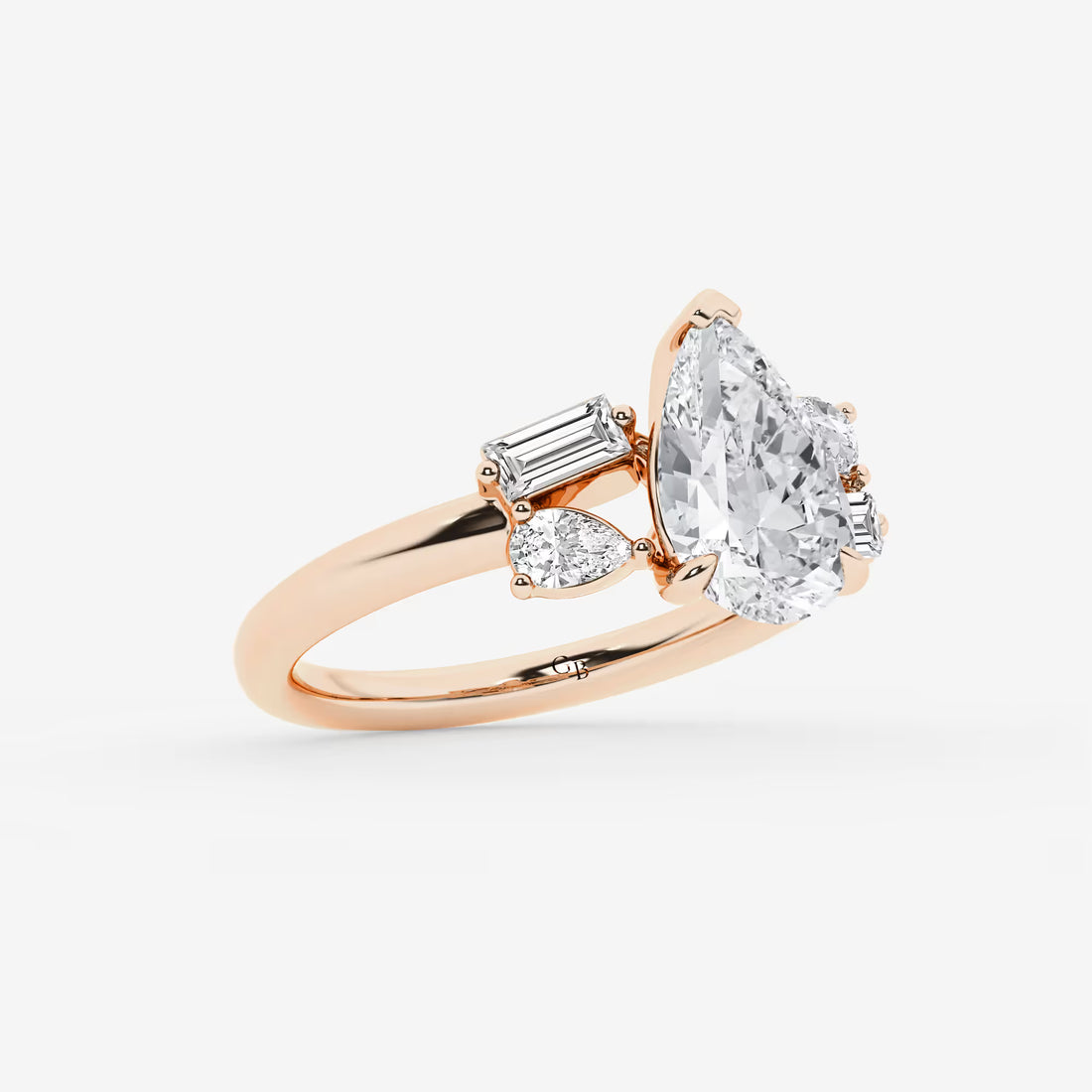 Emerald Cut & Pear Cut Lab Diamond Three-Stone Engagement Ring
