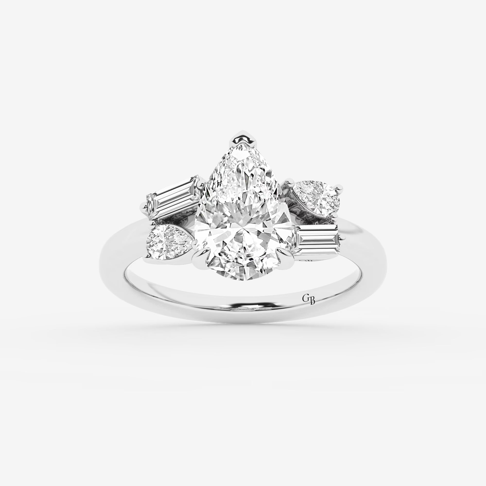 Emerald Cut & Pear Cut Lab Diamond Three-Stone Engagement Ring