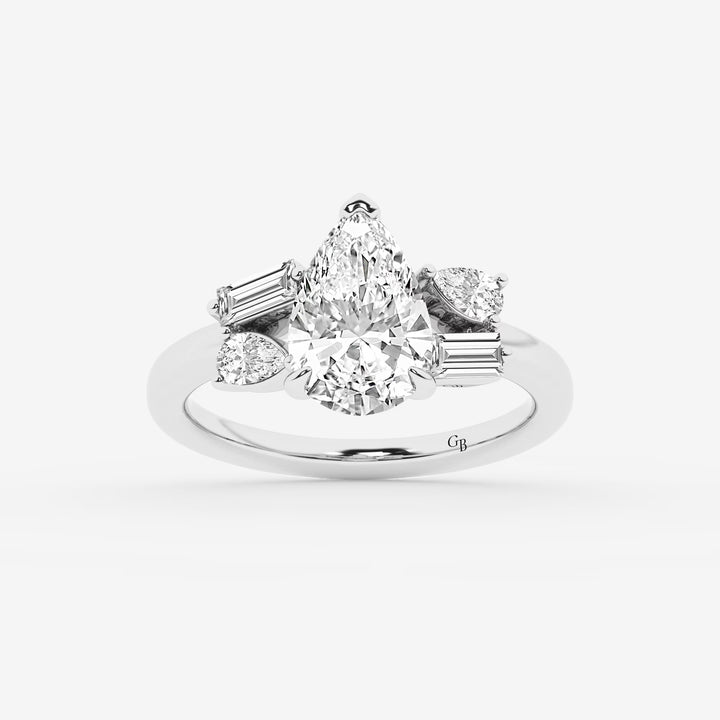 Emerald Cut & Pear Cut Lab Diamond Three-Stone Engagement Ring