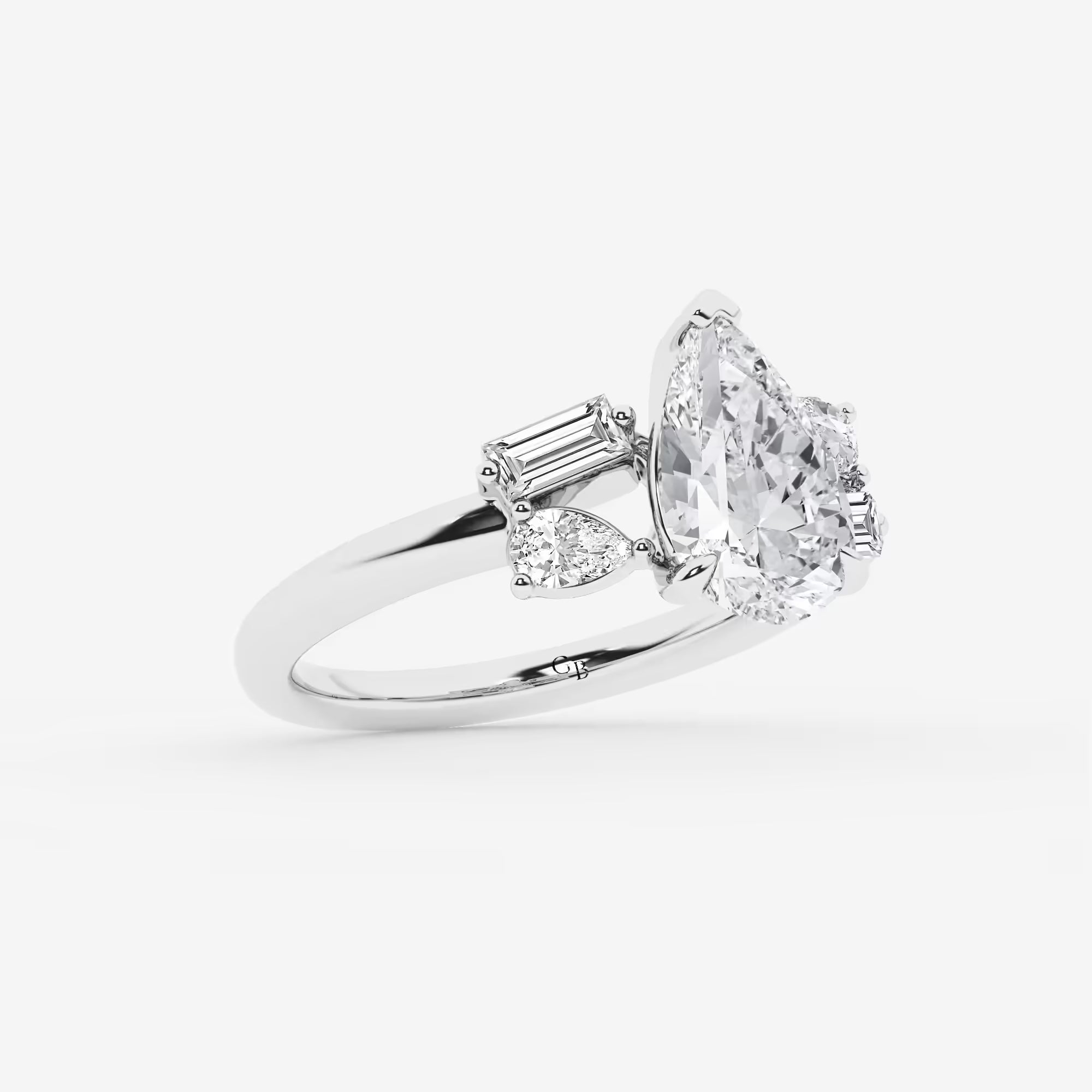 Emerald Cut & Pear Cut Lab Diamond Three-Stone Engagement Ring
