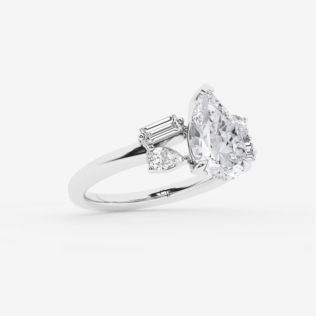 Emerald Cut & Pear Cut Lab Diamond Three-Stone Engagement Ring