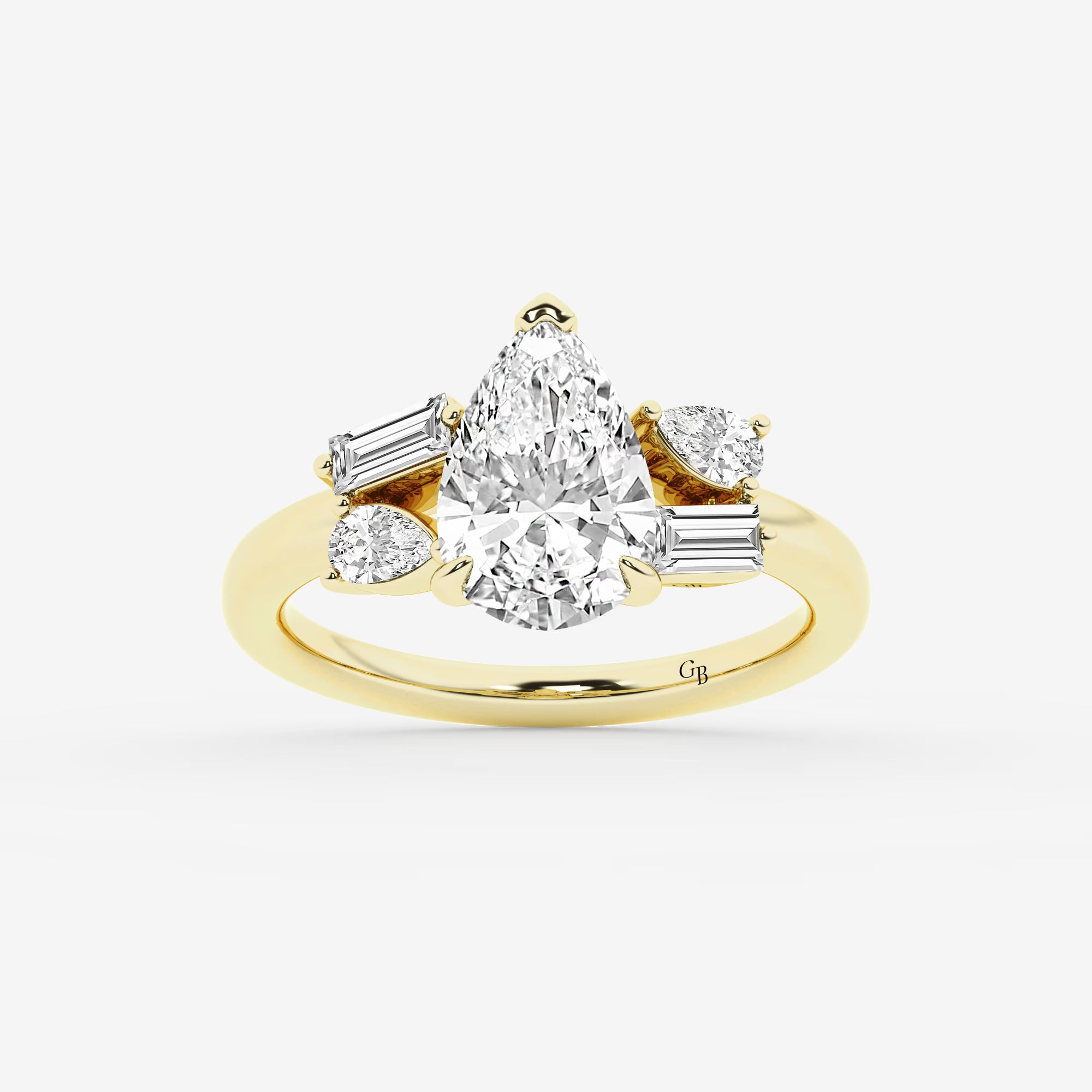 Emerald Cut & Pear Cut Lab Diamond Three-Stone Engagement Ring