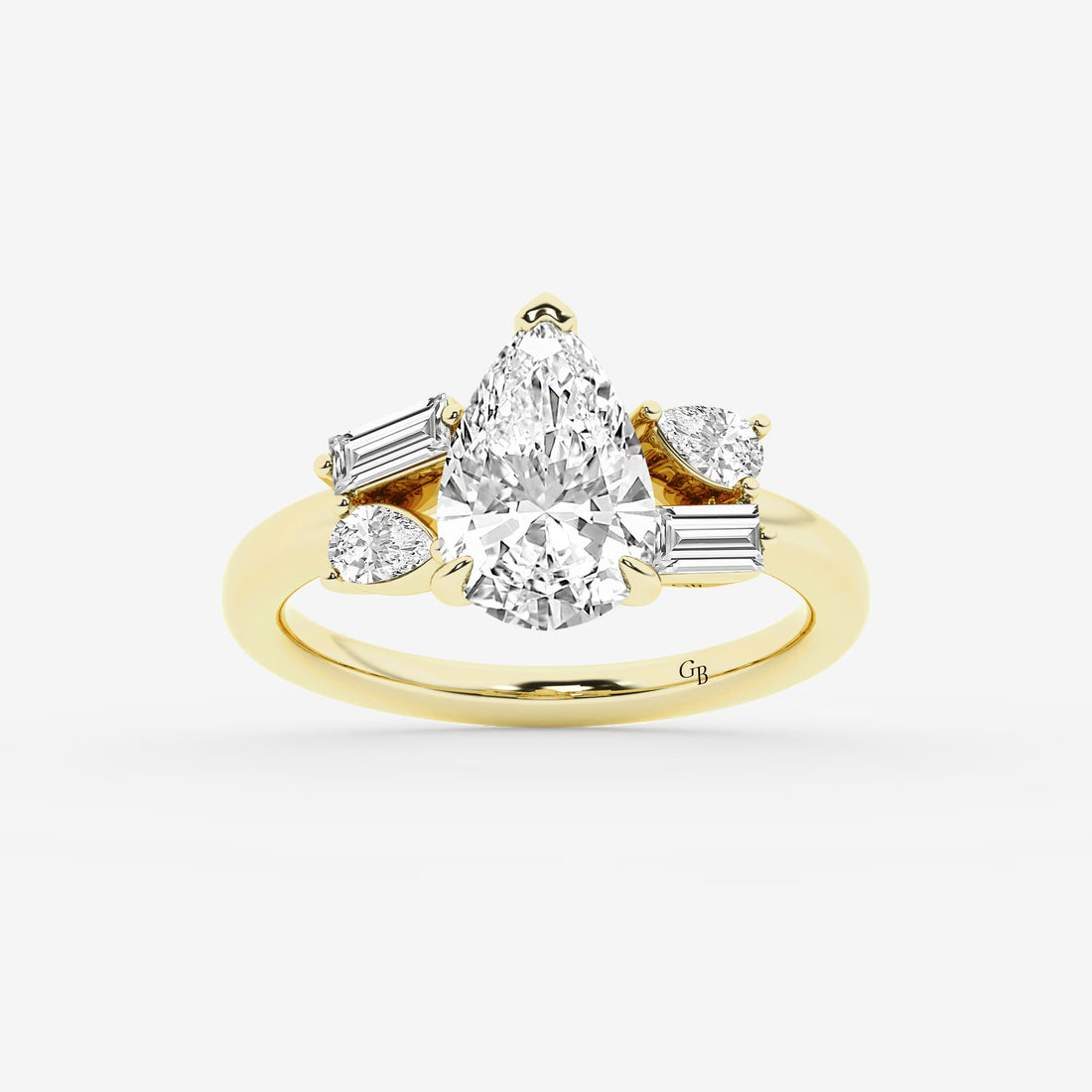 Emerald Cut & Pear Cut Lab Diamond Three-Stone Engagement Ring