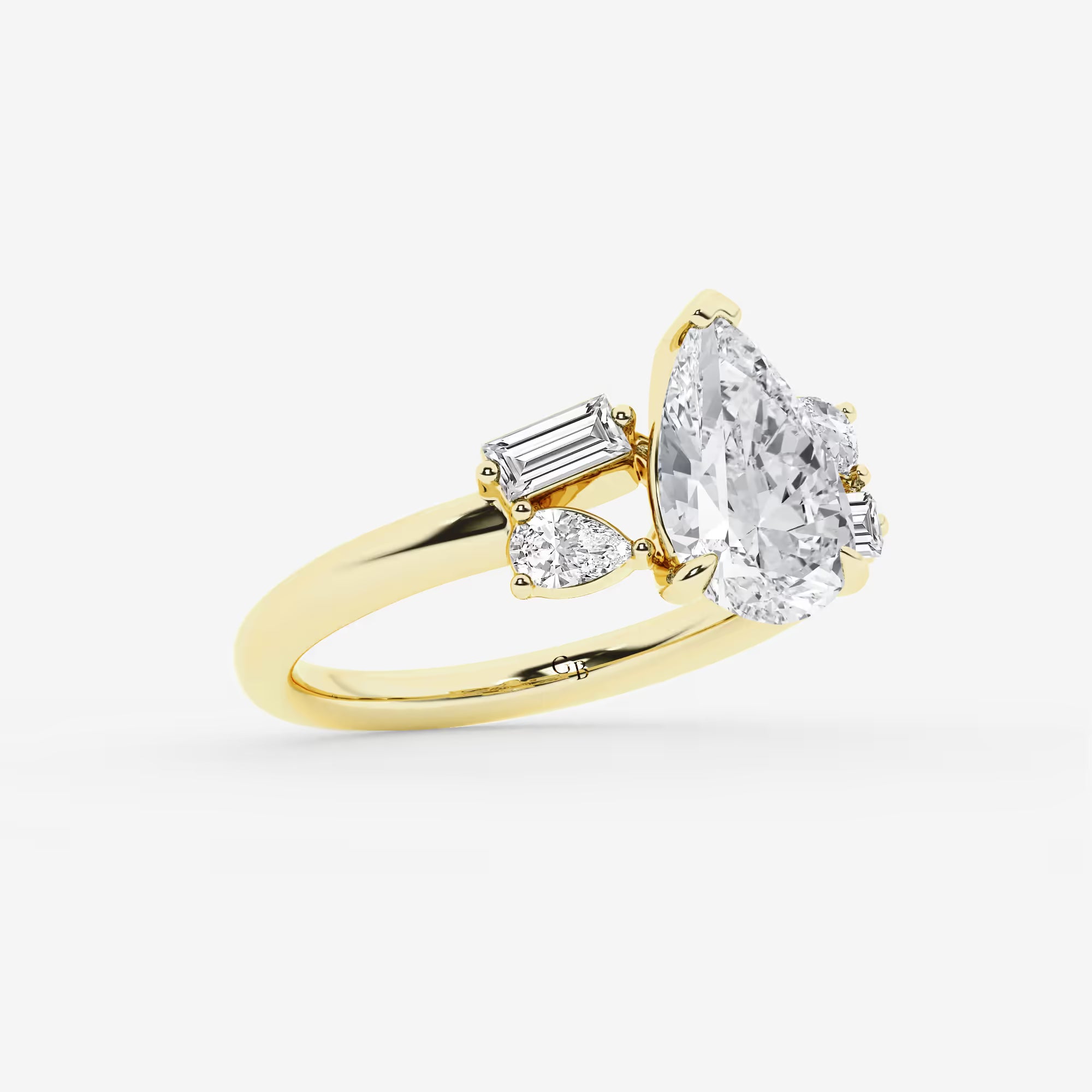 Emerald Cut & Pear Cut Lab Diamond Three-Stone Engagement Ring