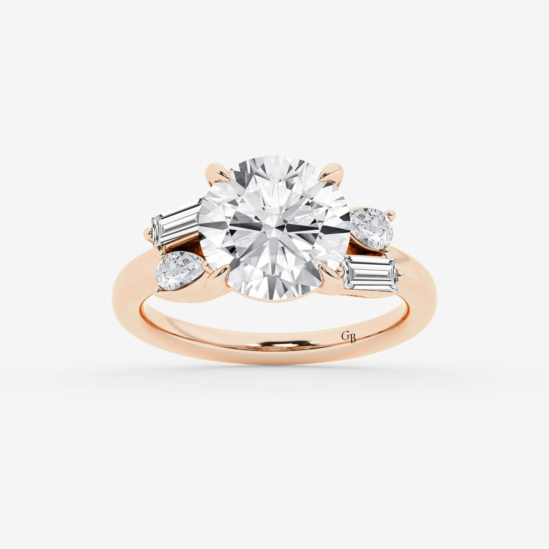 Round Cut Lab Grown Diamond Five Stone Engagement Ring