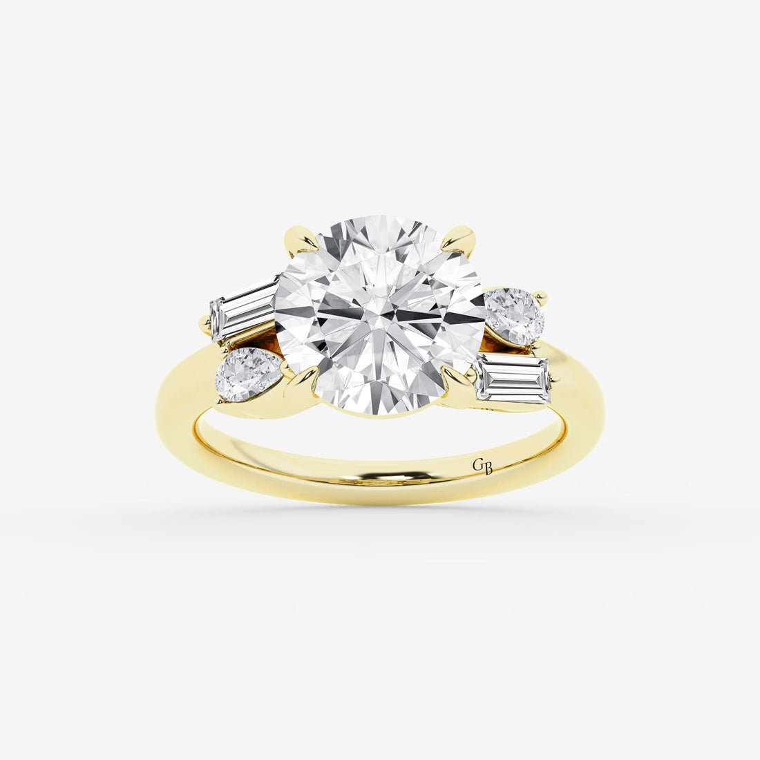 Round Cut Lab Grown Diamond Five Stone Engagement Ring