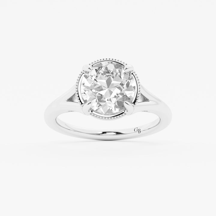 Oval Cut Lab Grown Diamond Vintage Milgrain Half Bezel Solitaire Engagement Ring