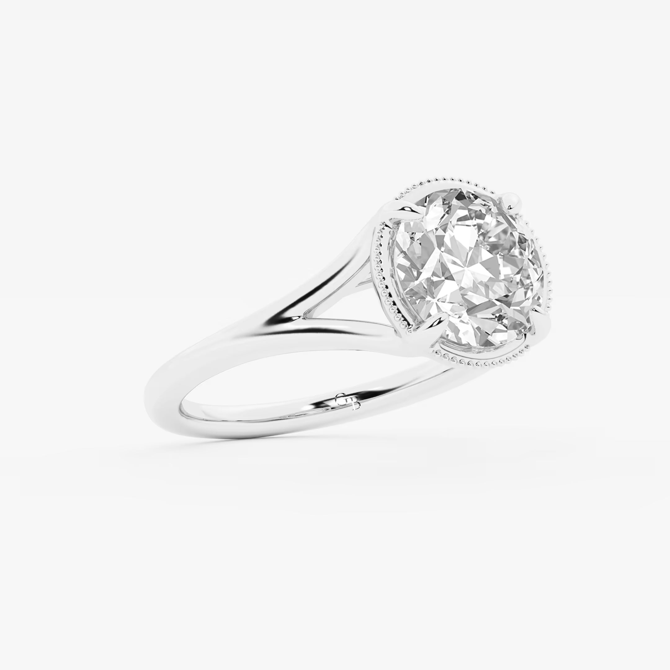 Oval Cut Lab Grown Diamond Vintage Milgrain Half Bezel Solitaire Engagement Ring