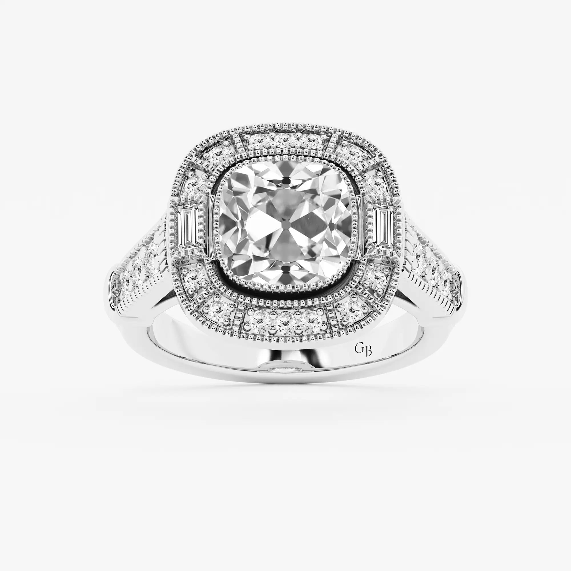 Cushion Cut Lab Grown Diamond Art Deco Double Halo Engagement Ring