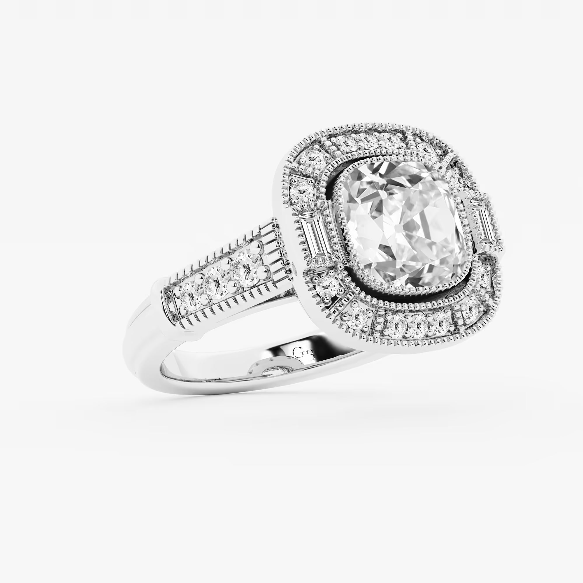 Cushion Cut Lab Grown Diamond Art Deco Double Halo Engagement Ring