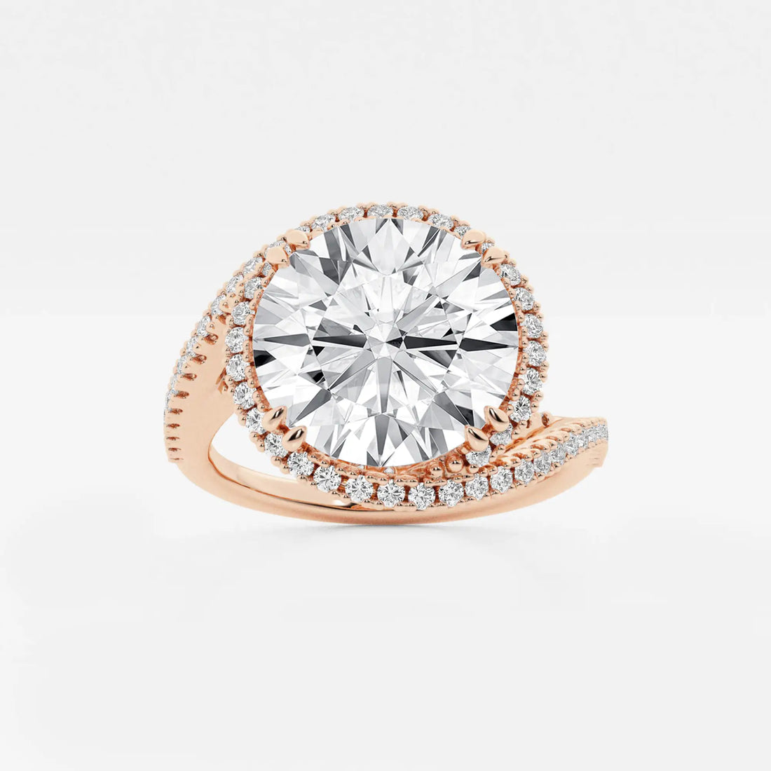 Round Cut Lab Grown Diamond Bypass Halo Engagement Ring