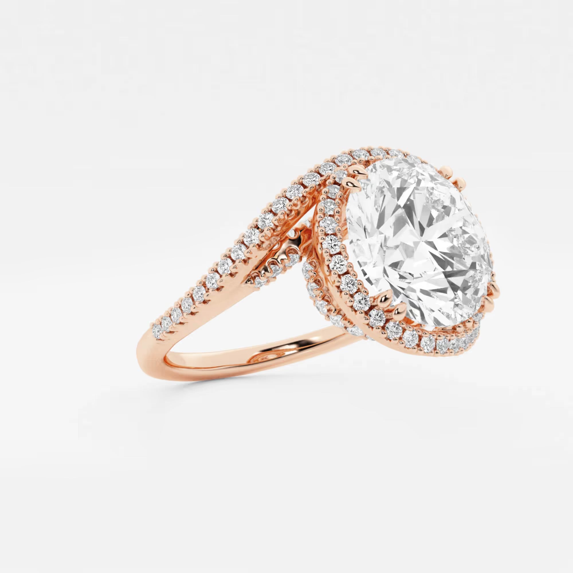 Round Cut Lab Grown Diamond Bypass Halo Engagement Ring