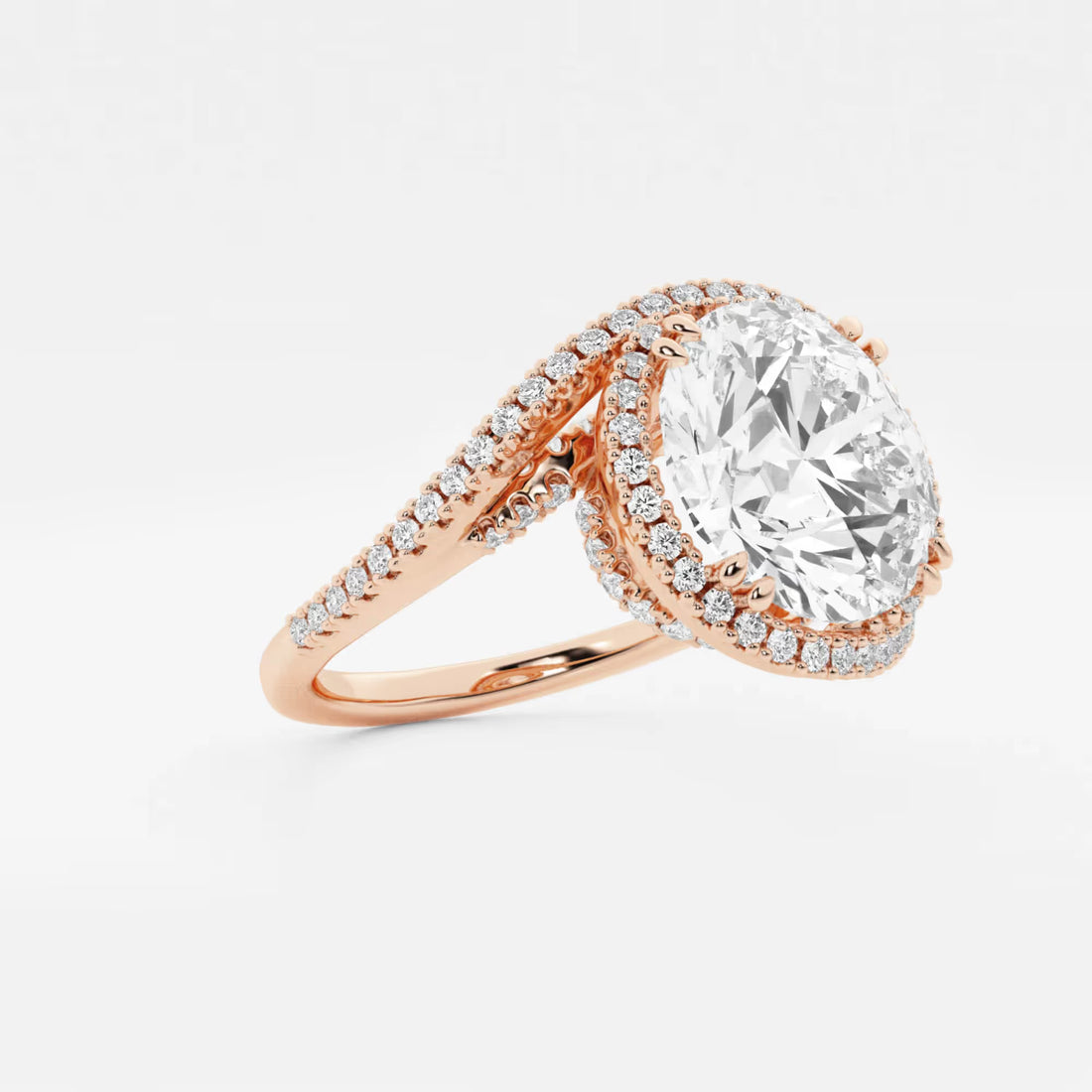 Round Cut Lab Grown Diamond Bypass Halo Engagement Ring