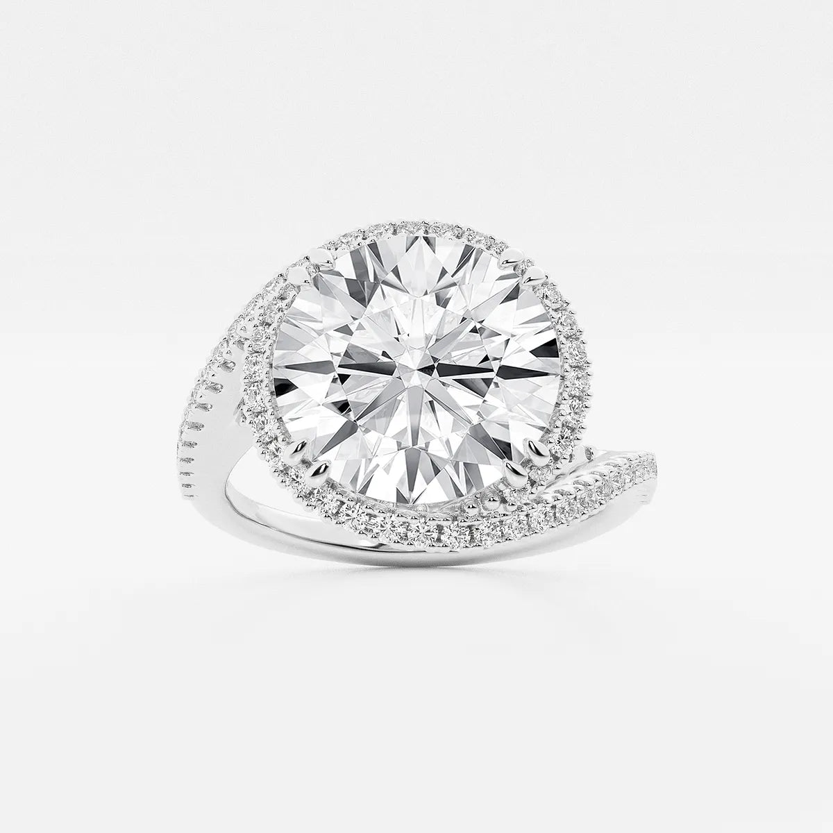 Round Cut Lab Grown Diamond Bypass Halo Engagement Ring