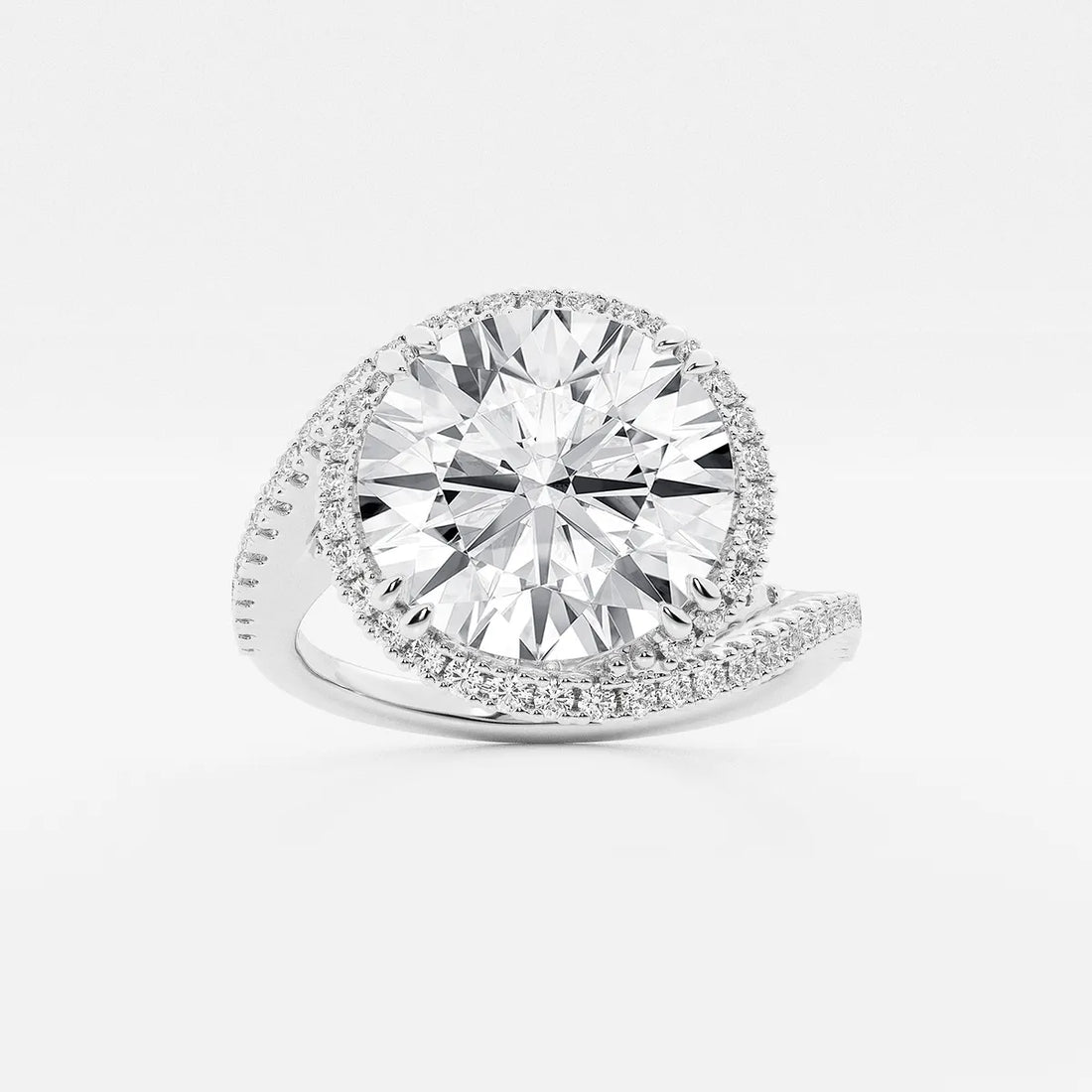 Round Cut Lab Grown Diamond Bypass Halo Engagement Ring