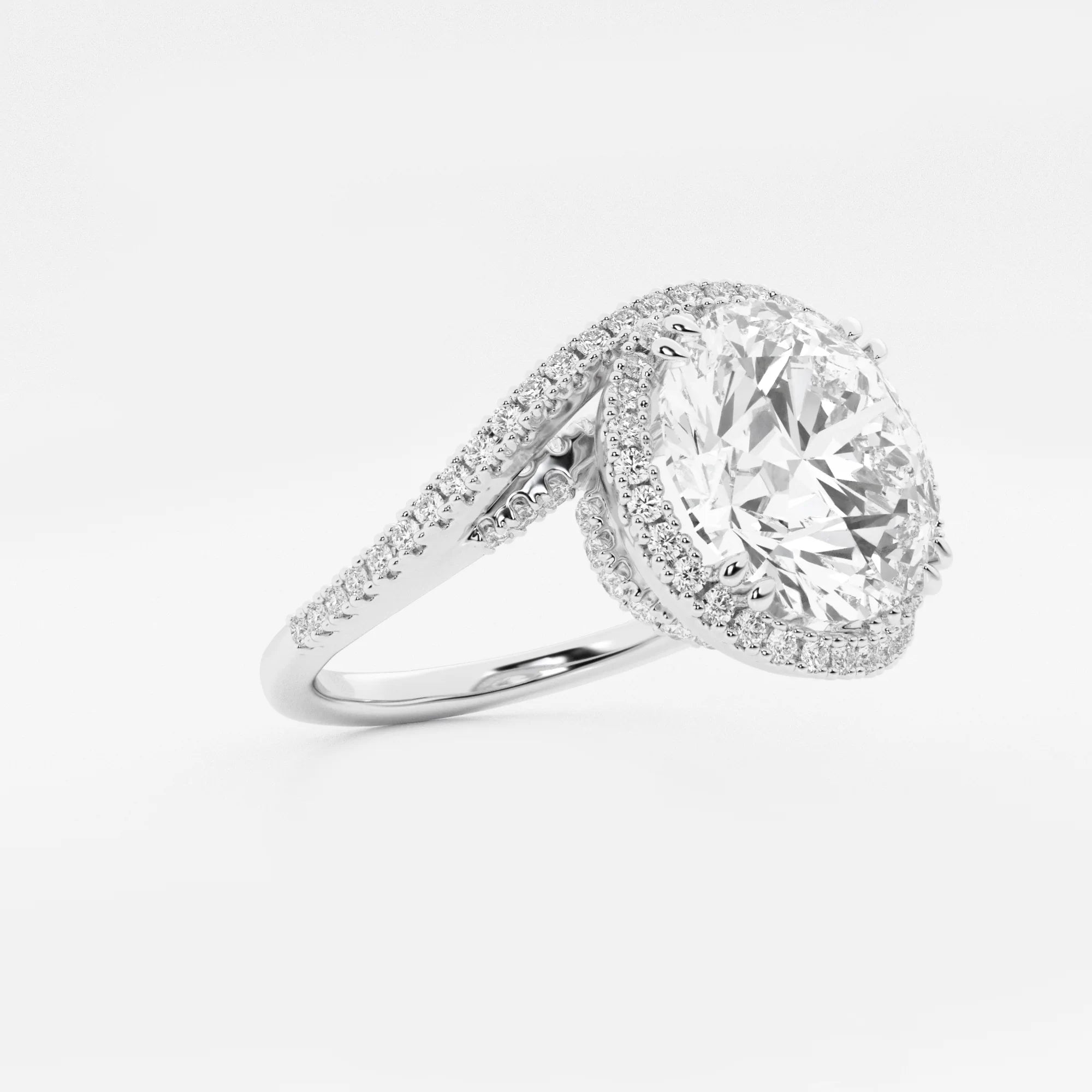 Round Cut Lab Grown Diamond Bypass Halo Engagement Ring