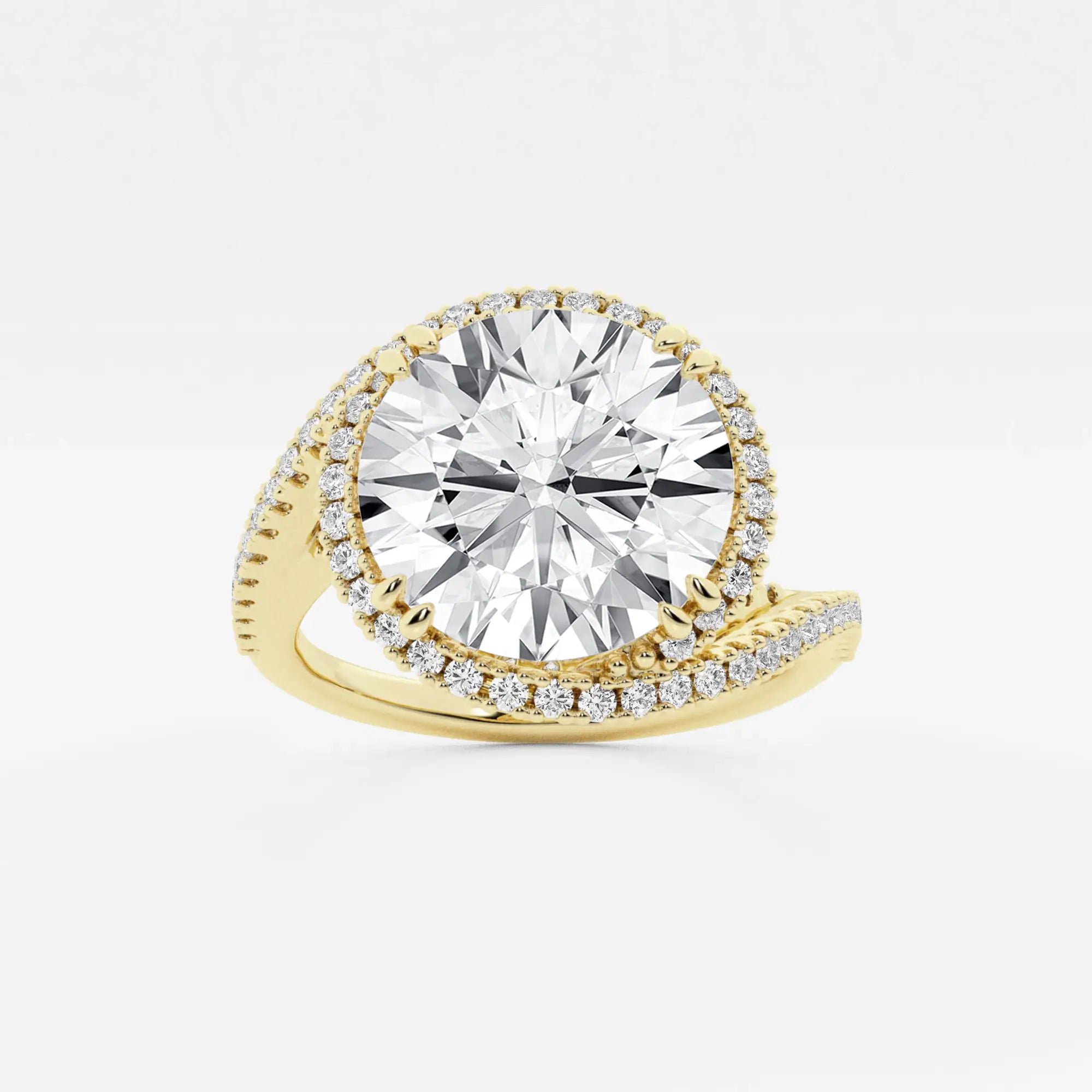Round Cut Lab Grown Diamond Bypass Halo Engagement Ring