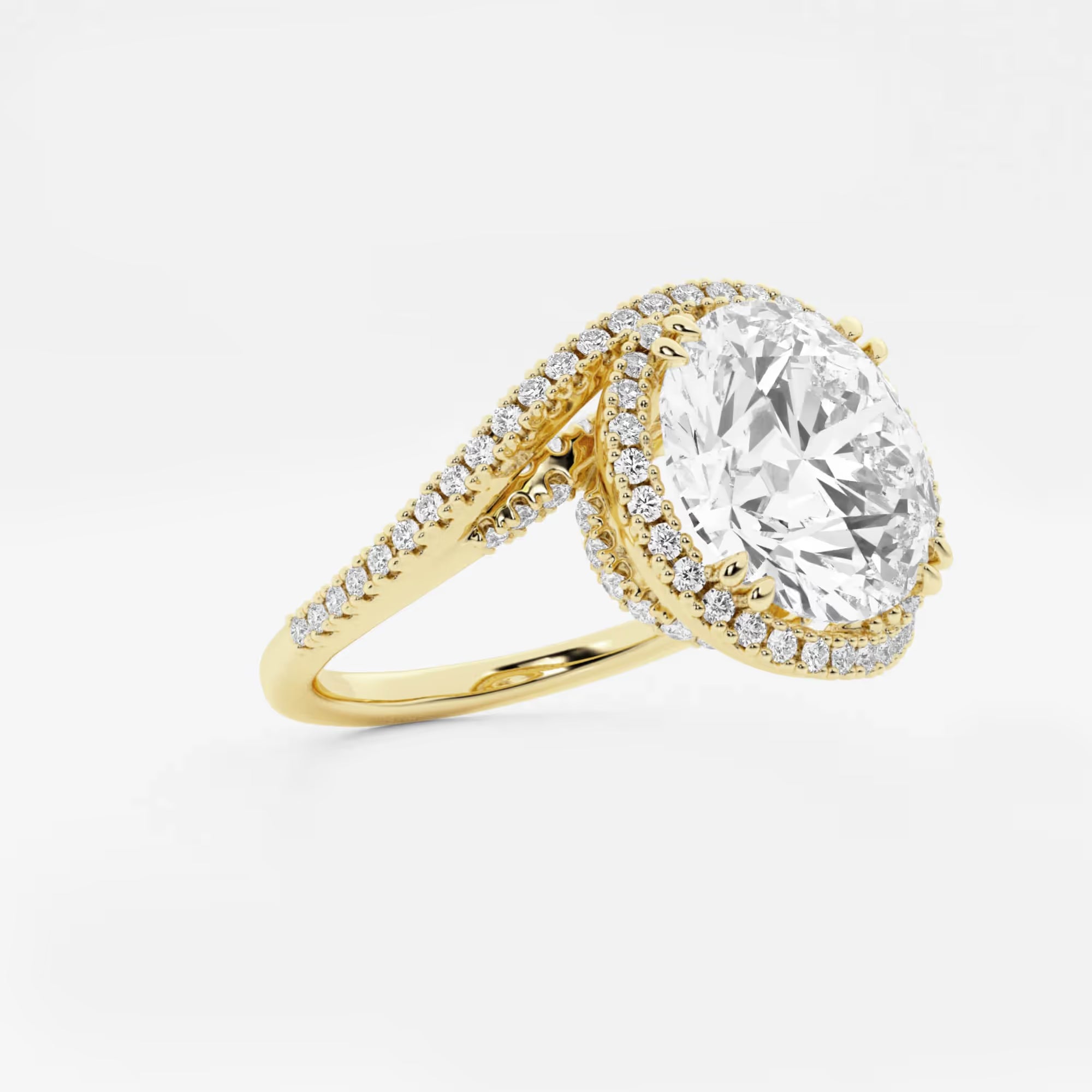 Round Cut Lab Grown Diamond Bypass Halo Engagement Ring