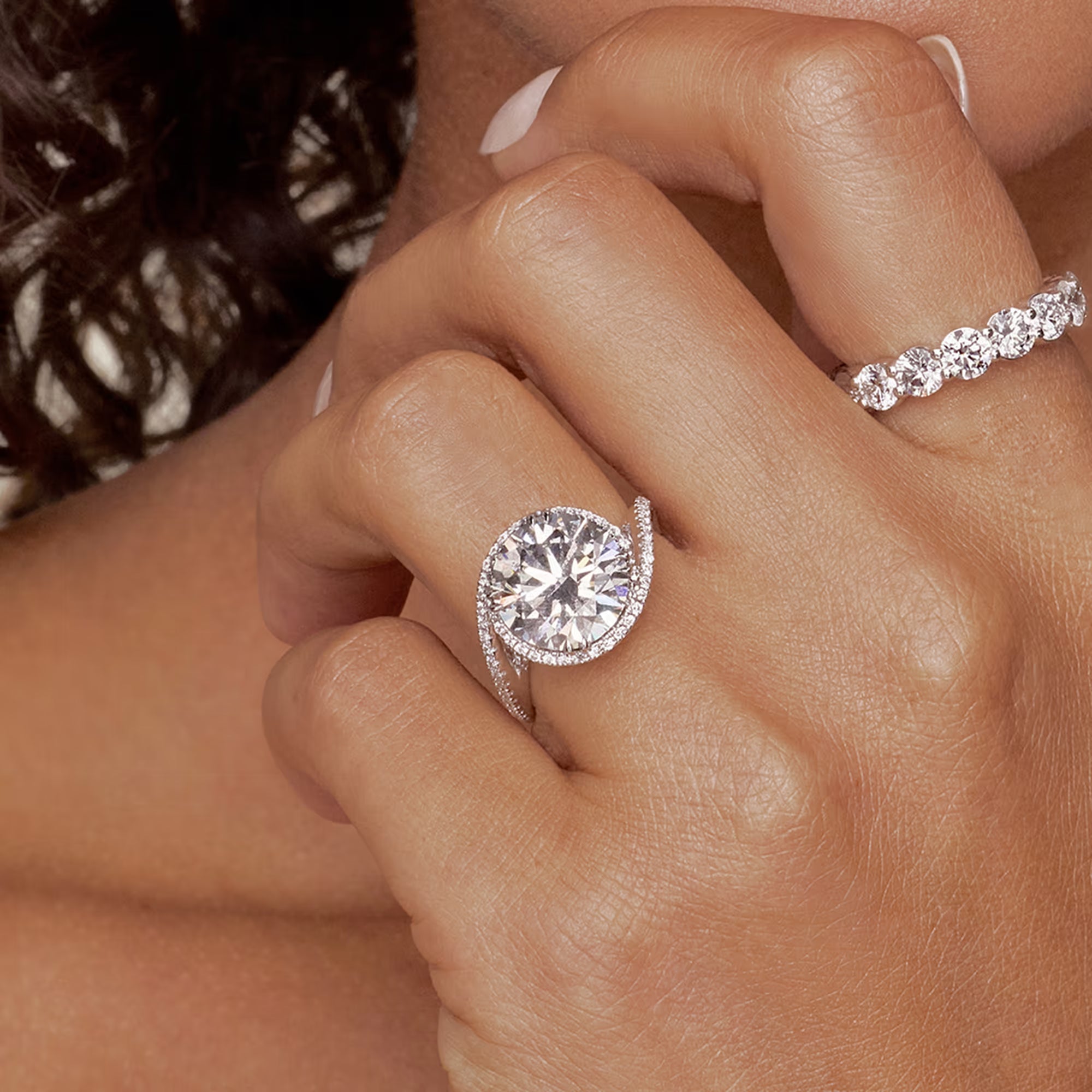 Round Cut Lab Grown Diamond Bypass Halo Engagement Ring