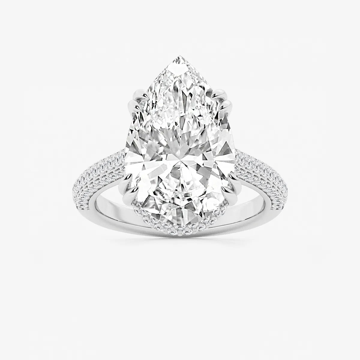 Pear Cut Lab Grown Diamond Engagement Ring, Large Pear Shape Diamond Ring