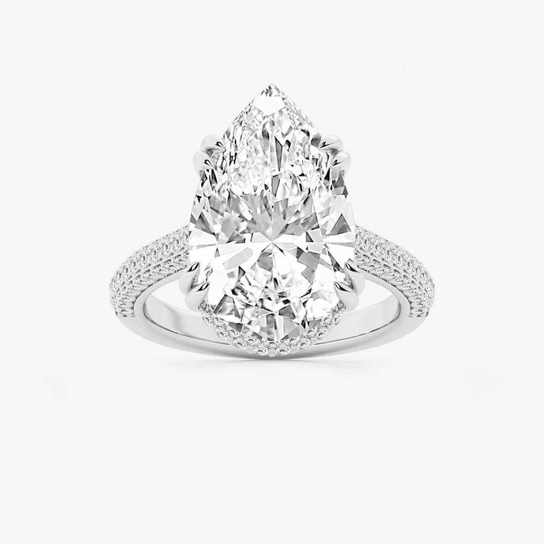Pear Cut Lab Grown Diamond Engagement Ring, Large Pear Shape Diamond Ring