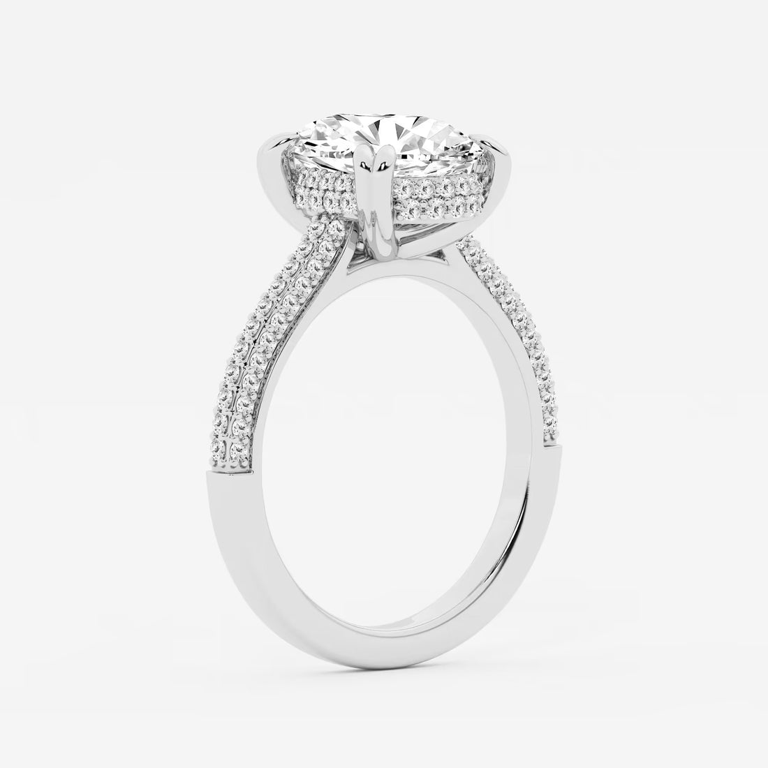 Multi-Row Pavé Engagement Ring in White Gold with Oval Center Stone