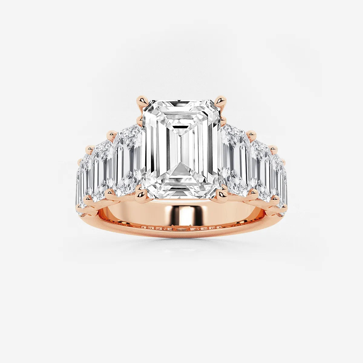 Emerald Cut Lab Diamond Engagement Ring  Graduated Emerald Cut Side Stones