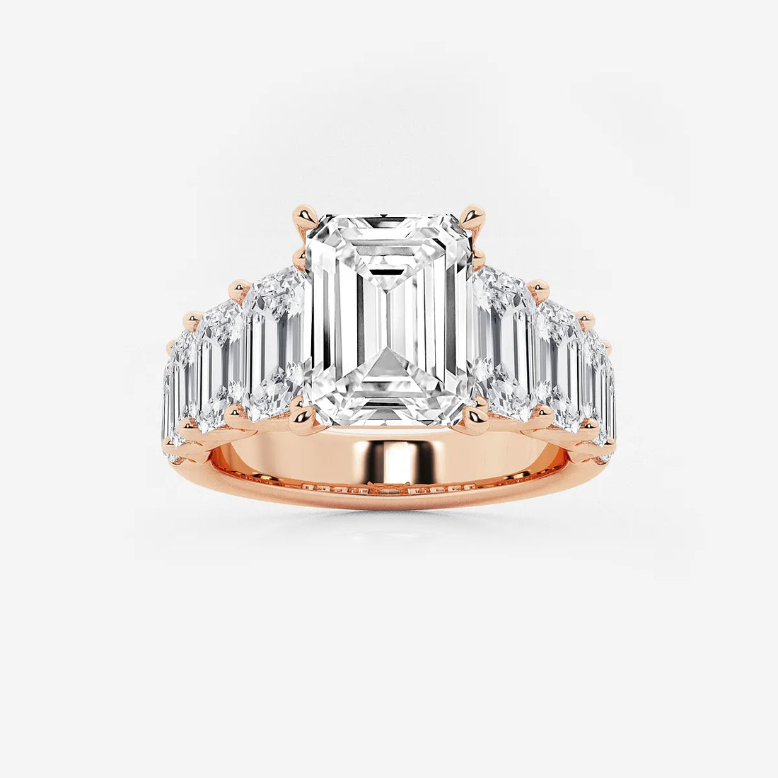 Emerald Cut Lab Diamond Engagement Ring  Graduated Emerald Cut Side Stones