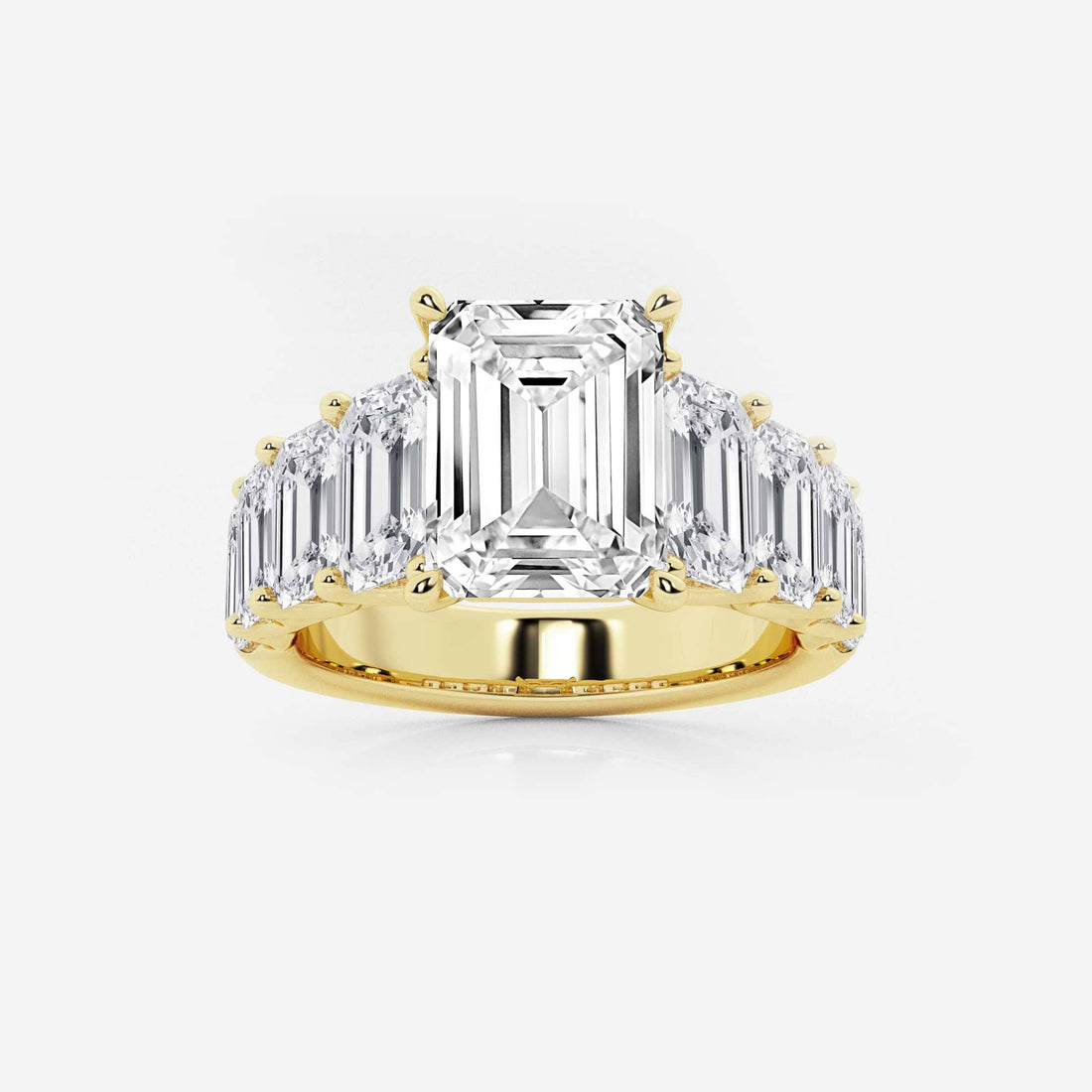 Emerald Cut Lab Diamond Engagement Ring  Graduated Emerald Cut Side Stones