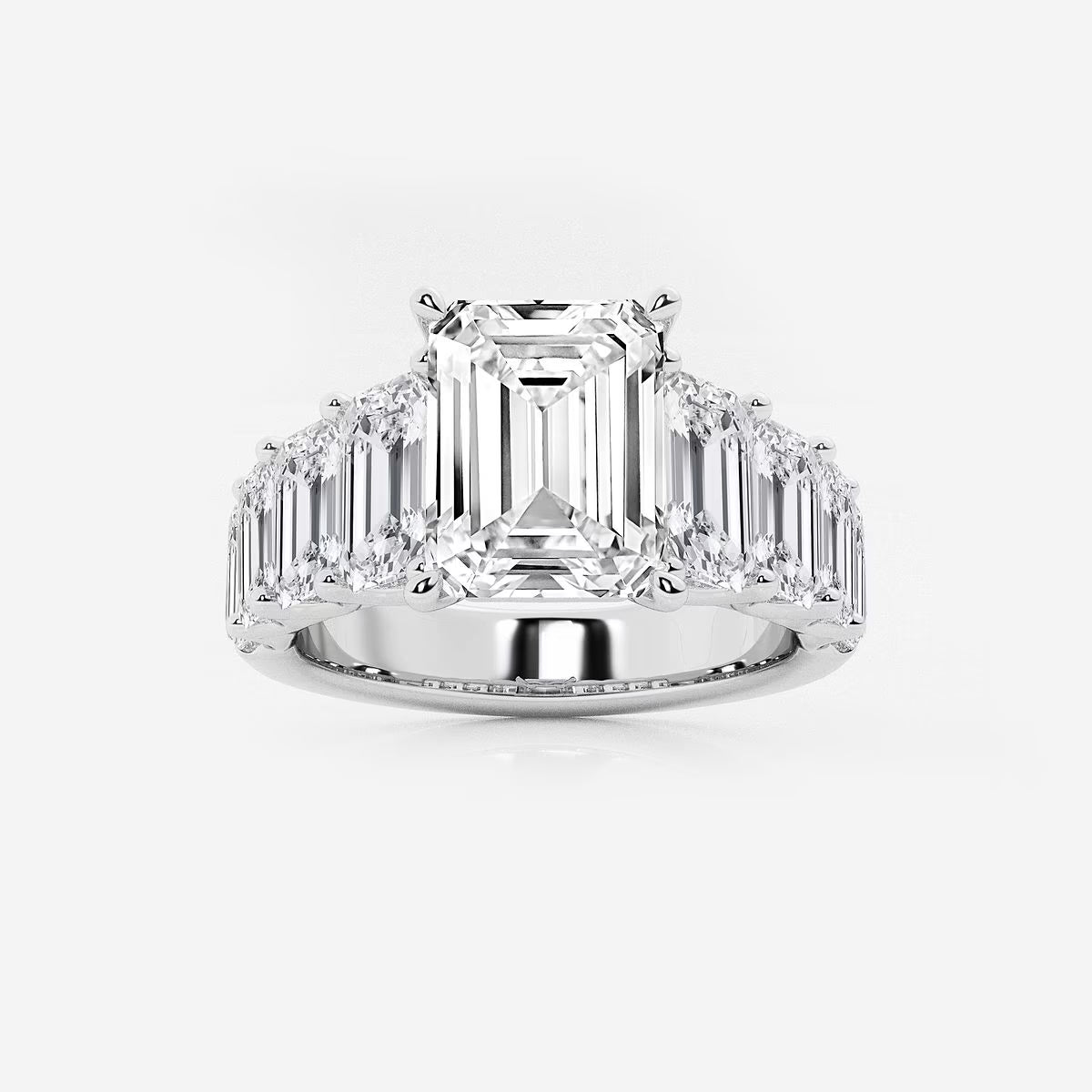 Emerald Cut Lab Diamond Engagement Ring  Graduated Emerald Cut Side Stones